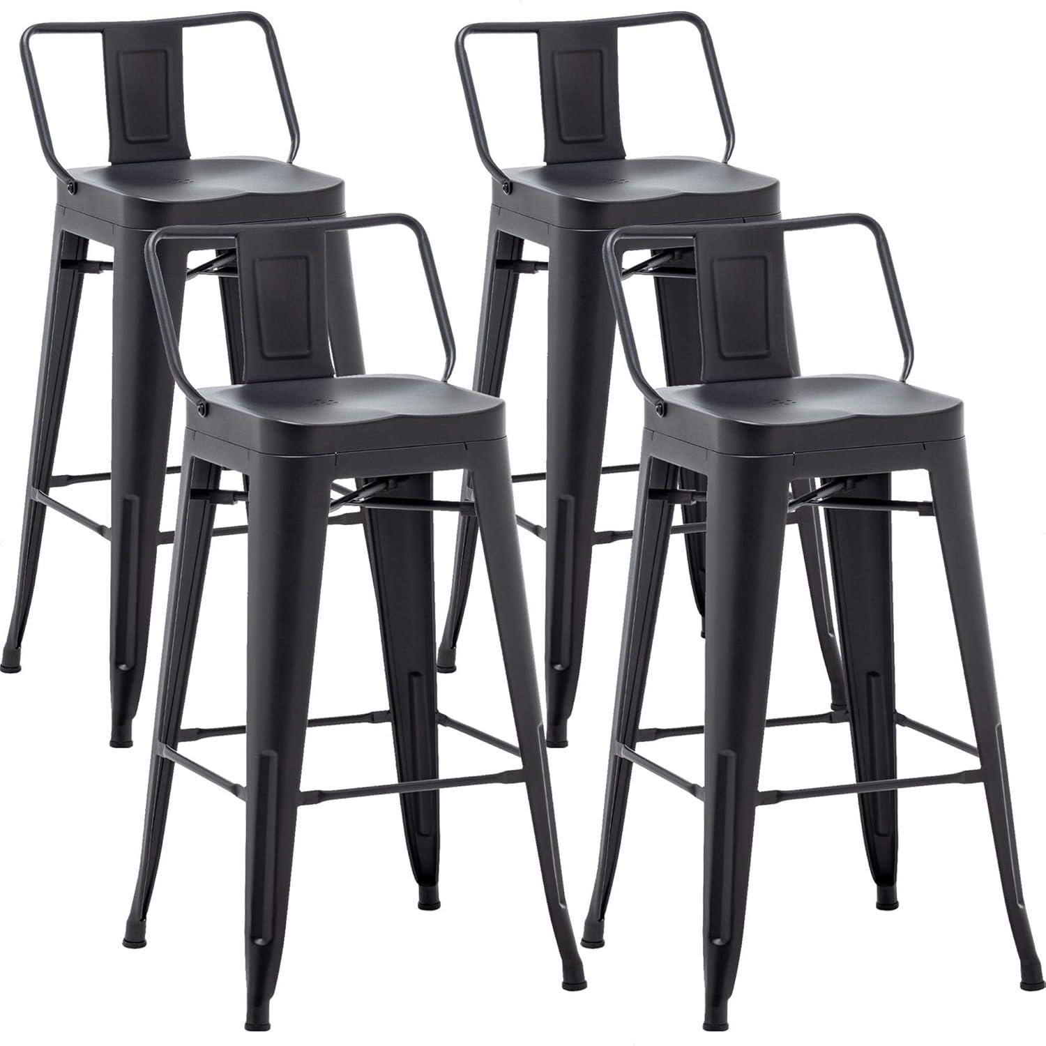 Andeworld 24" Bar Stools Set of 4,Counter Height Bar Stools with Larger Seat,Bar Stools with Back,Black Metal Bar Stools with Removable Back,Farmhouse Bar Stools,High Back Kitchen Bar Stools Chair