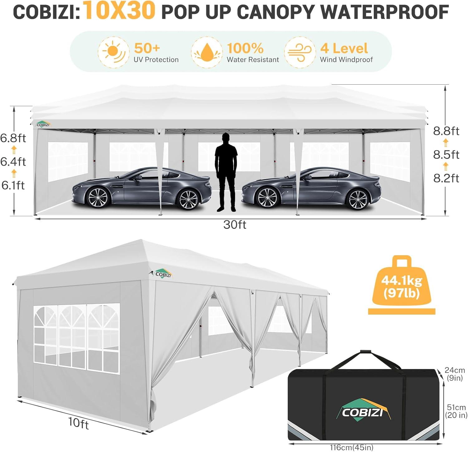 UBesGoo 10'x30 Canopy Tent Gazebo Canopy Wedding Party Tent w/8 Side Walls