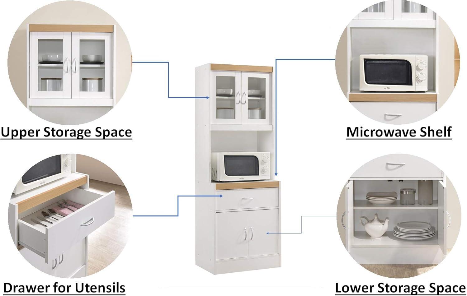 White Freestanding Kitchen Storage Cabinet with Microwave Space