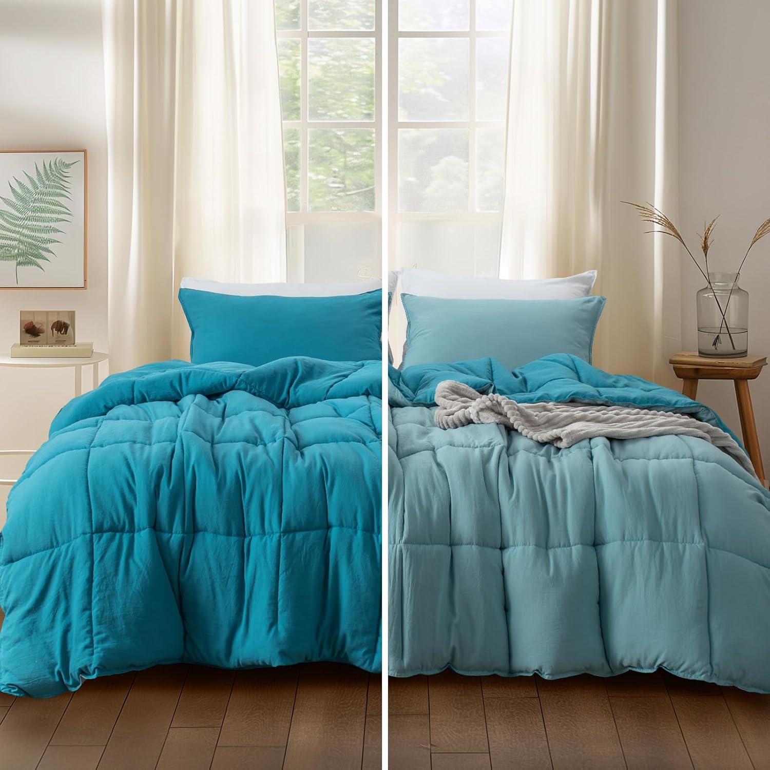 Teal and Blue Reversible Queen Duvet Set