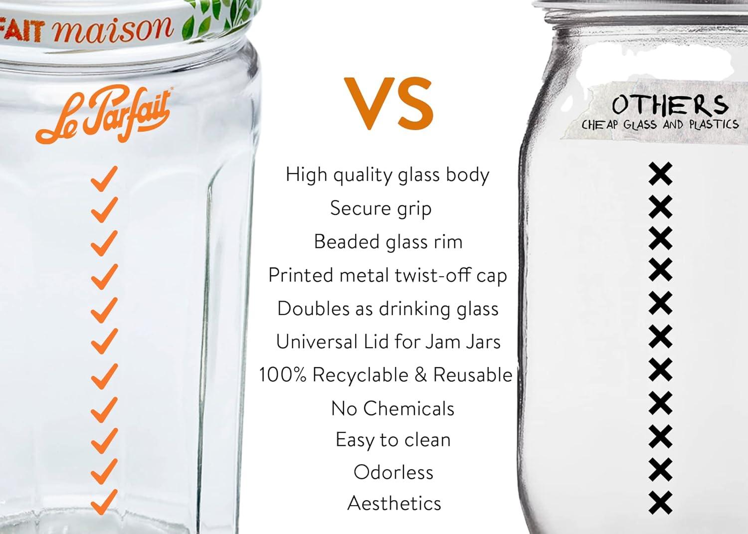 Le Parfait Jam Pot - 324ml Faceted French Working Glass w/Snap Cover, 11oz (Pack of 6)