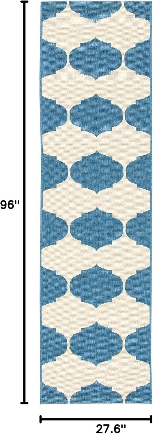 SAFAVIEH Courtyard Elwyn Geometric Trellis Indoor/Outdoor Runner Rug, 2'3" x 8', Beige/Blue