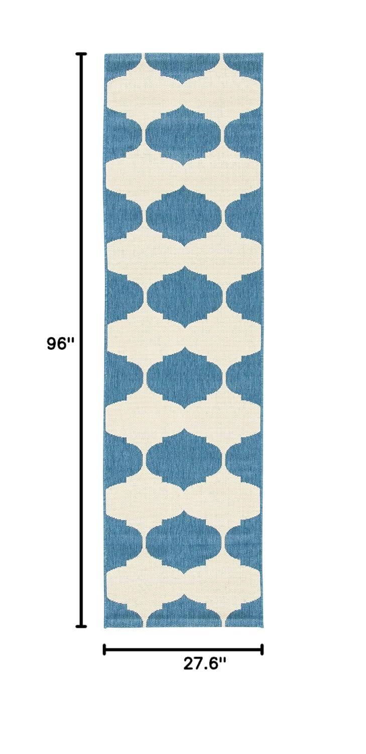 SAFAVIEH Courtyard Elwyn Geometric Trellis Indoor/Outdoor Runner Rug, 2'3" x 8', Beige/Blue