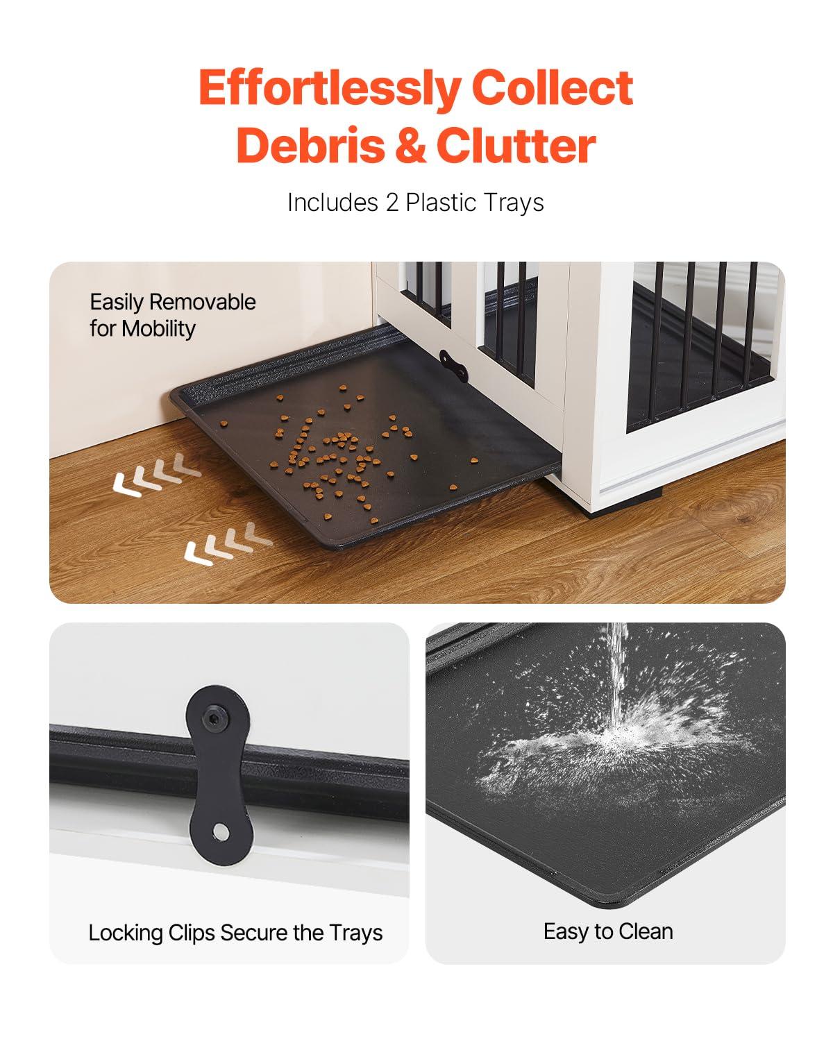 VEVOR 72"Dog Crate Furniture for 2 Dogs,Double Dog Crate Furniture with Double Sliding Doors,Large Dog Crate TV Stand with Removable Tray,Steel Frame Double Dog Crate for Small,Medium,Large Dogs White