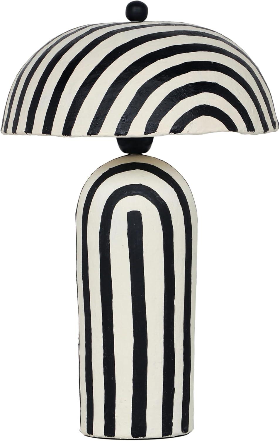 Maiori Black and Off-White Striped Papier Mache Table Lamp