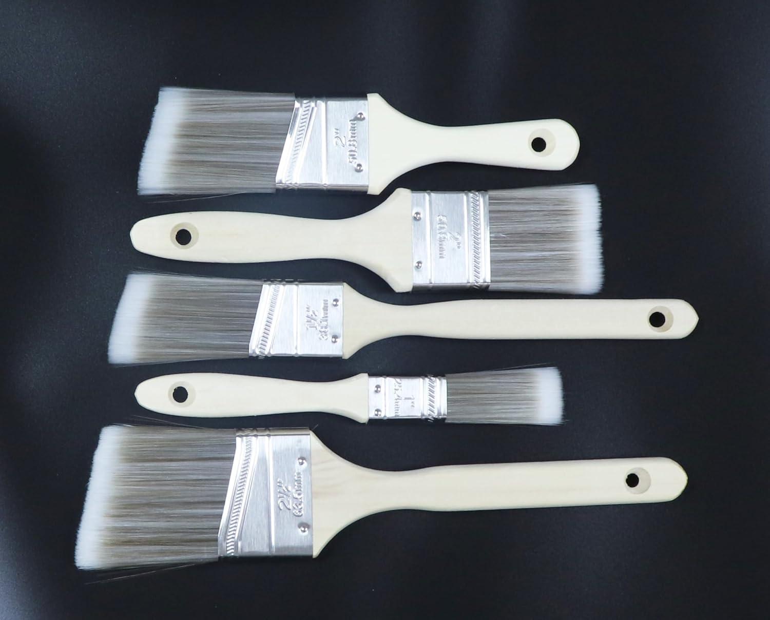 Pro Grade Premium Paint Brushes, 5 Piece Variety Set, Interior/Exterior Painting