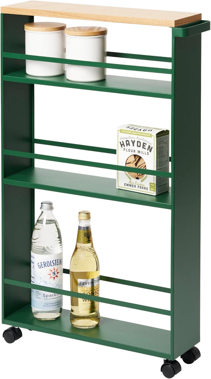 Tower Yamazaki Home Rolling Slim Storage Three Tier Utility Cart With Handle, Steel, Handle, Wheels