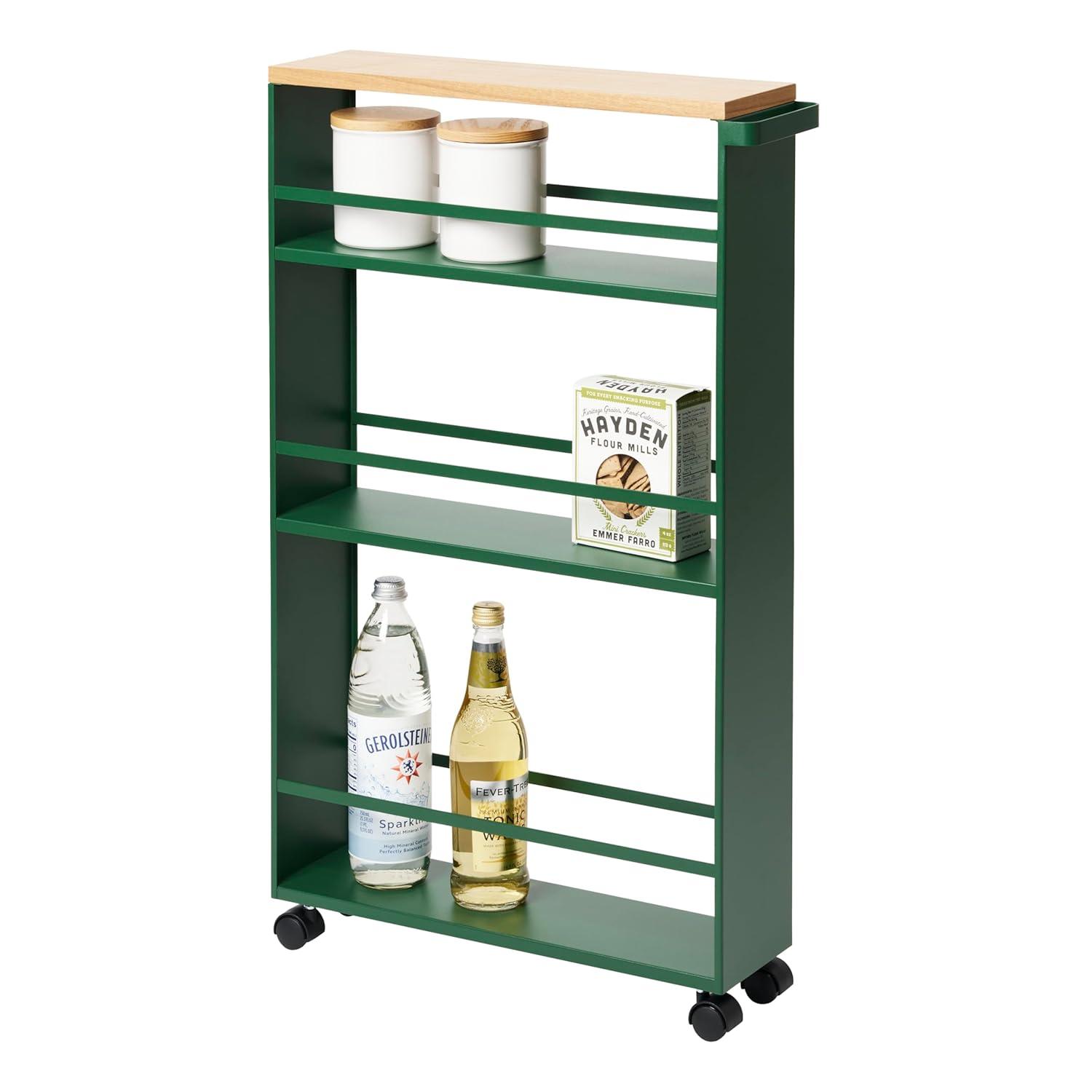 Tower Yamazaki Home Rolling Slim Storage Three Tier Utility Cart With Handle, Steel, Handle, Wheels