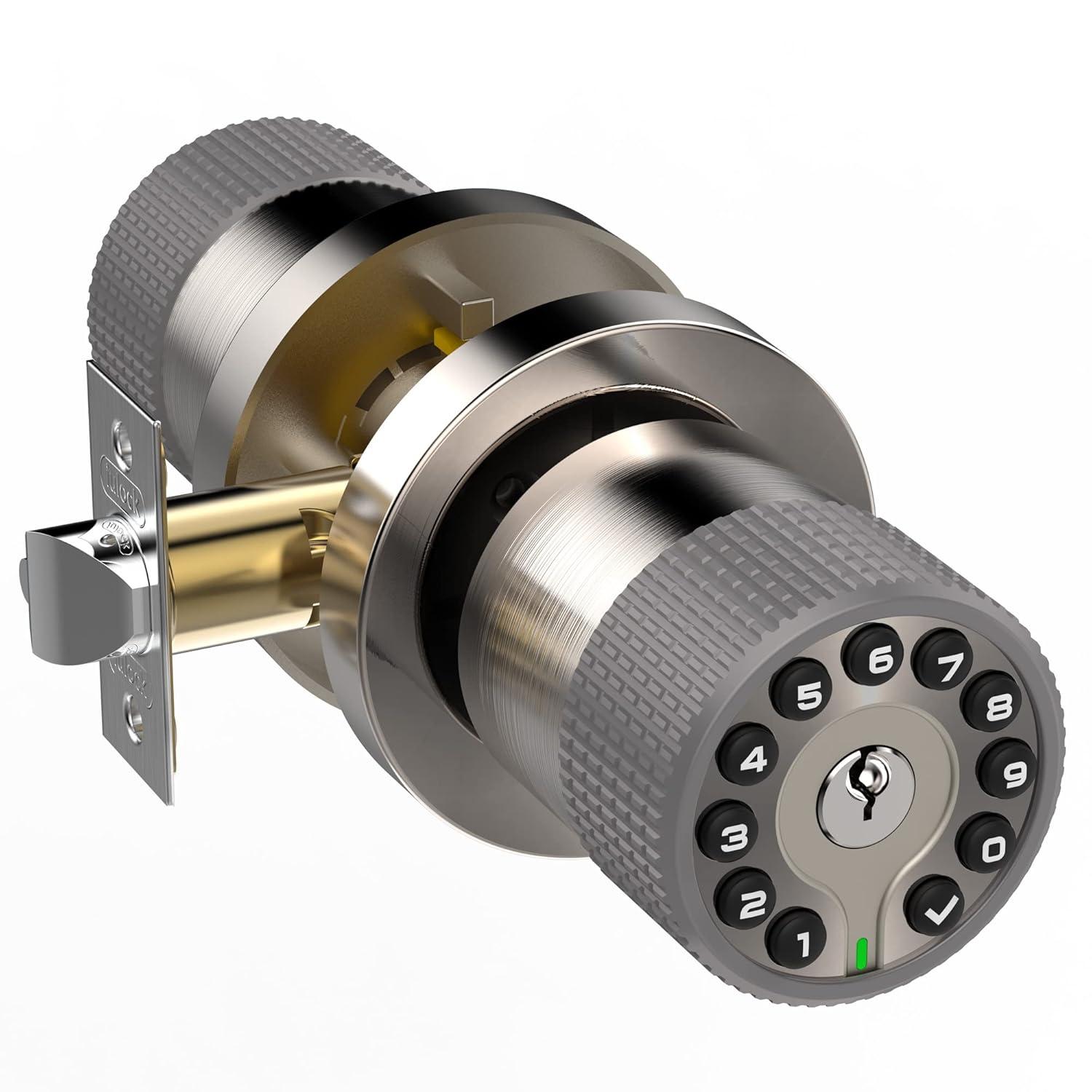 BOTHSTAR Keypad Door Knob with Key,Keyless Entry Door Lock, Code Locks Door Knob, Auto Lock,50 User Code,Easy to Install,for Home,Office,Hotel,Bedroom,Garage,No Deadbolt-Satin Nickel Finish
