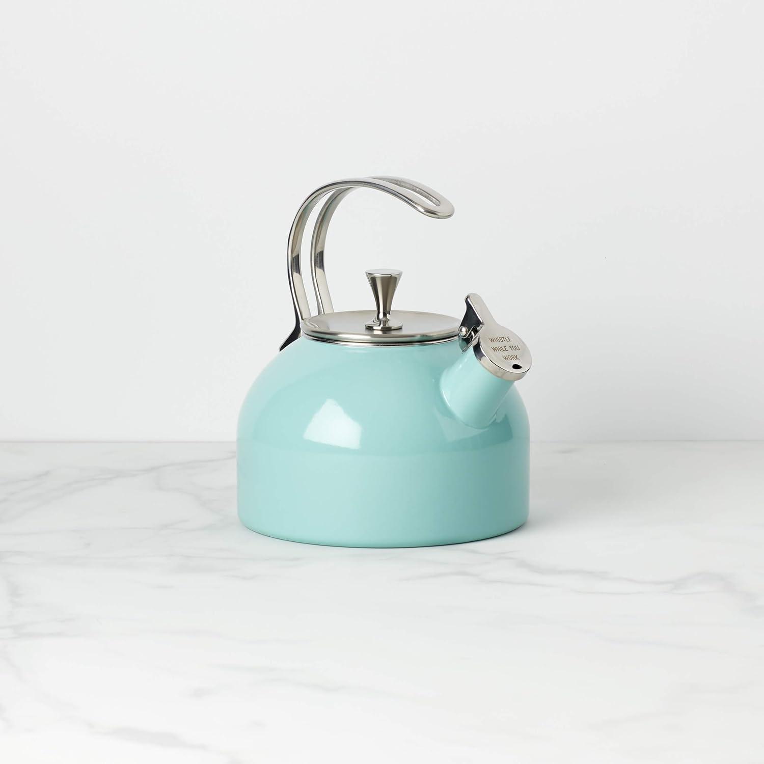 Turquoise Enamel 2.5 Quart Whistling Tea Kettle with Stainless Steel Handle