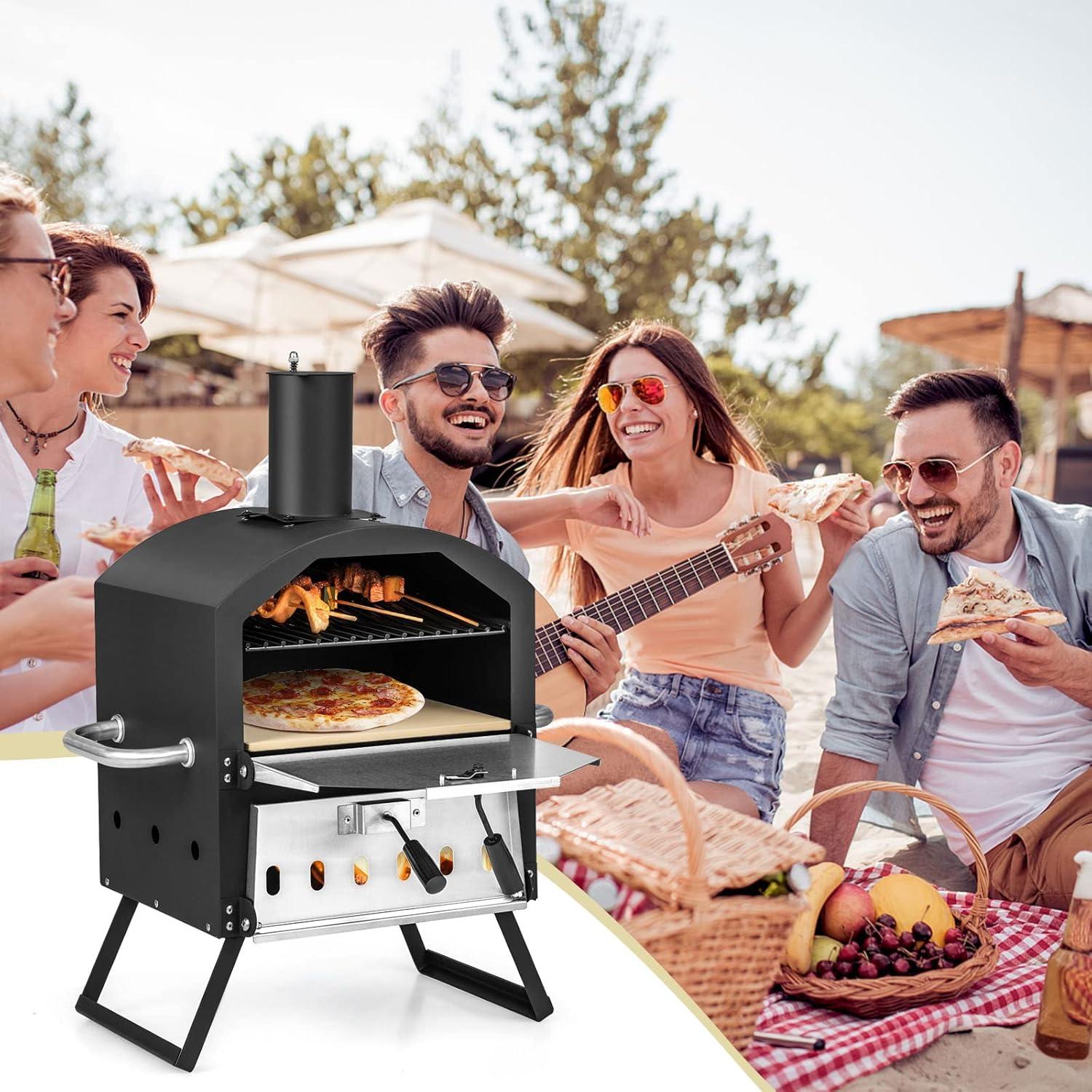 Spaco Grill, Outdoor BBQ Grill,Outdoor Pizza Oven with Anti-scalding Handles and Foldable Legs-Black