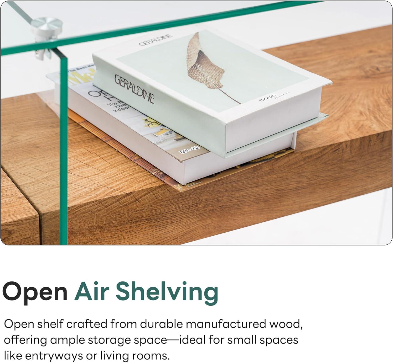 Ivinta Narrow Glass Console Table with Storage Modern Sofa Table Entryway Table Glass Writing Desk Small Computer Desk TV Table Buffet Table Modern Accent Table for Small Space Living Room Hallway