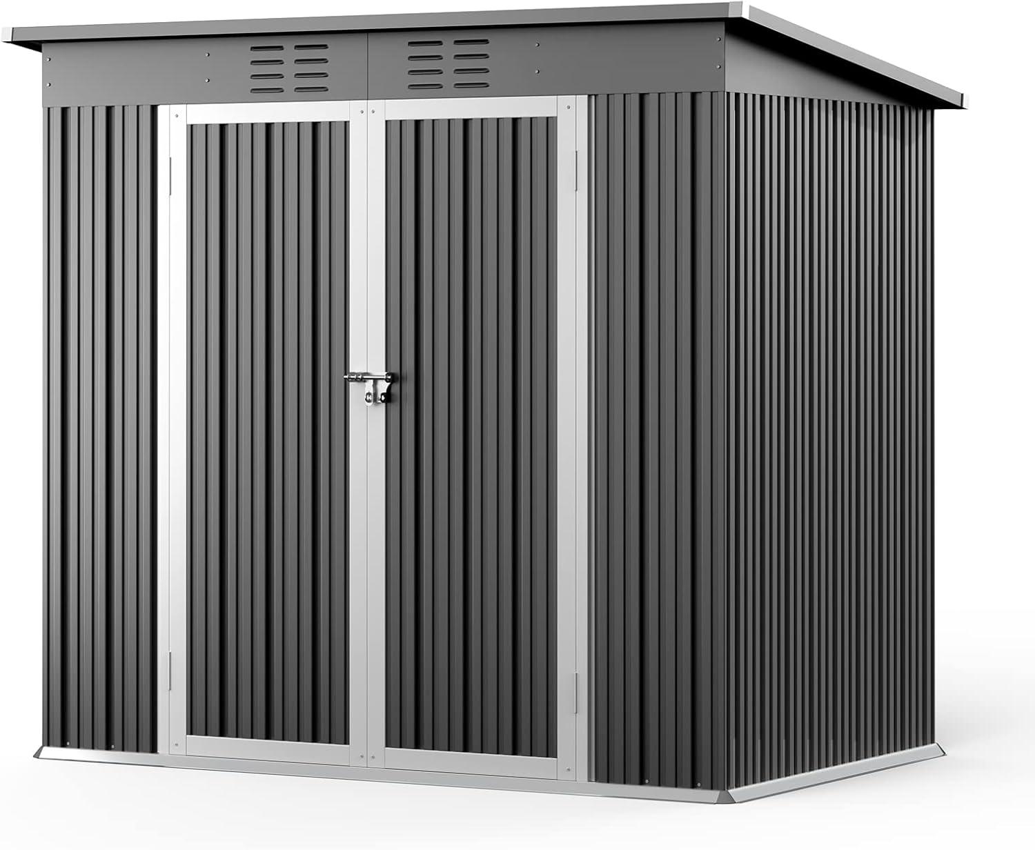 Bealife Outdoor Storage Shed Clearance, Metal Outdoor Storage Cabinet, Waterproof Tool Shed, Lockable Backyard Sheds for Garden, Patio and Lawn (Brown, 5' x 3')