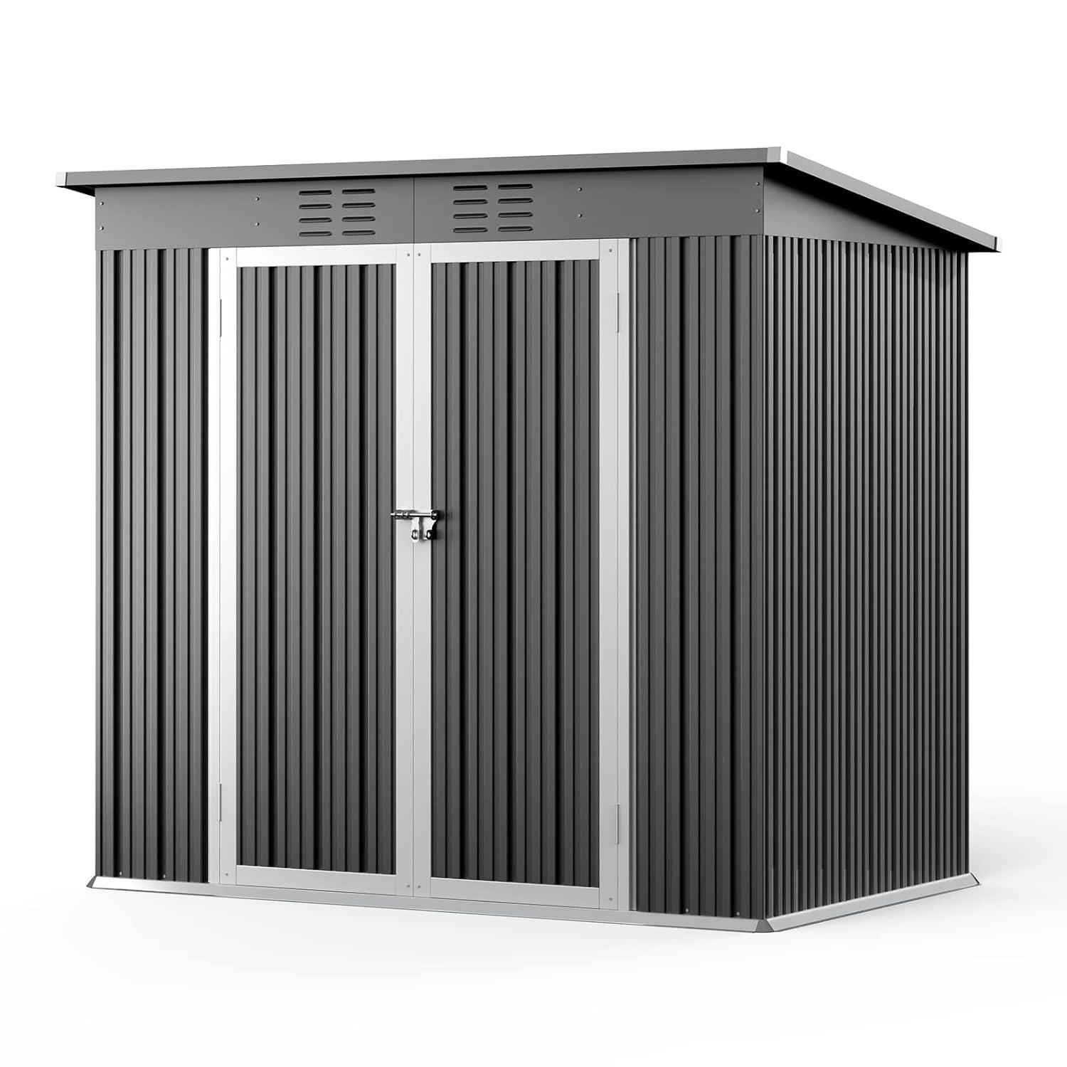 Bealife Outdoor Storage Shed Clearance, Metal Outdoor Storage Cabinet, Waterproof Tool Shed, Lockable Backyard Sheds for Garden, Patio and Lawn (Brown, 5' x 3')