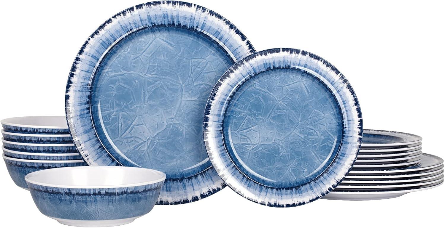 Sunlit Melamine Dinnerware Set of 18 Pcs Dinner Dishes Set for Indoor and Outdoor Use, Dishwasher Safe, Lightweight Unbreakable, BPA Free (Navy, Service for 6 (18pcs))