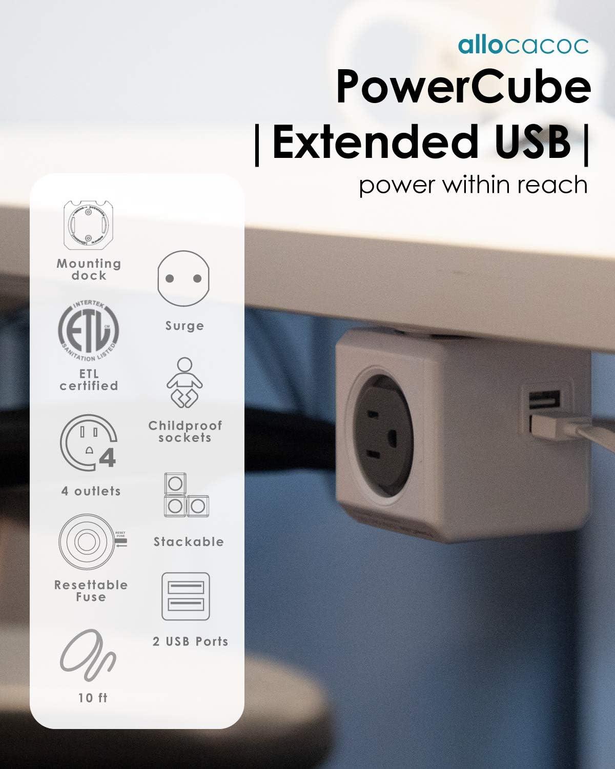 Power Cube Accessory 4424GY/USORPC 4-Outlet Extended USB Power Bar 10ft Grey Electronic Consumer Electronics