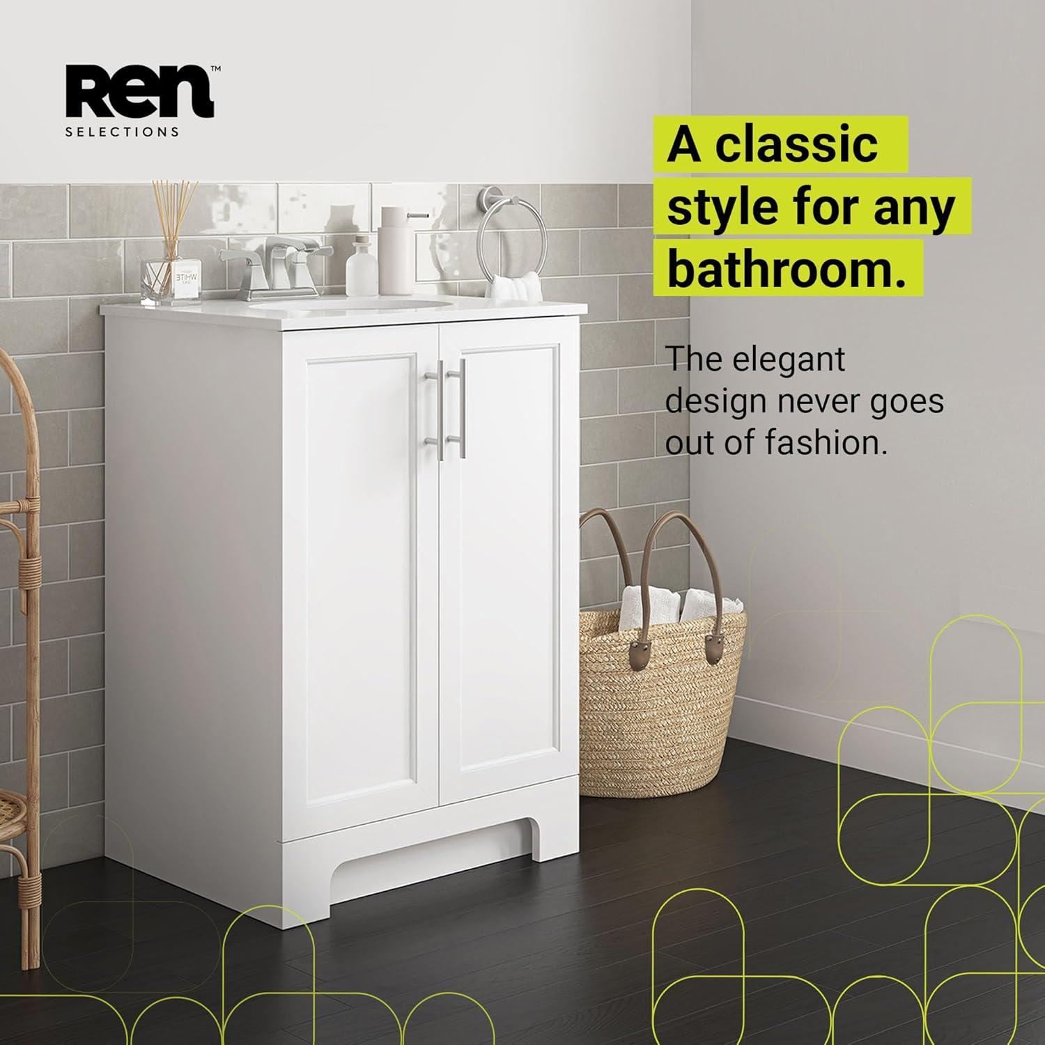 REN Selections Travis 24 in. White Single Bathroom Vanity with Undermount Oval Sink, and White Engineered Stone Countertop Included