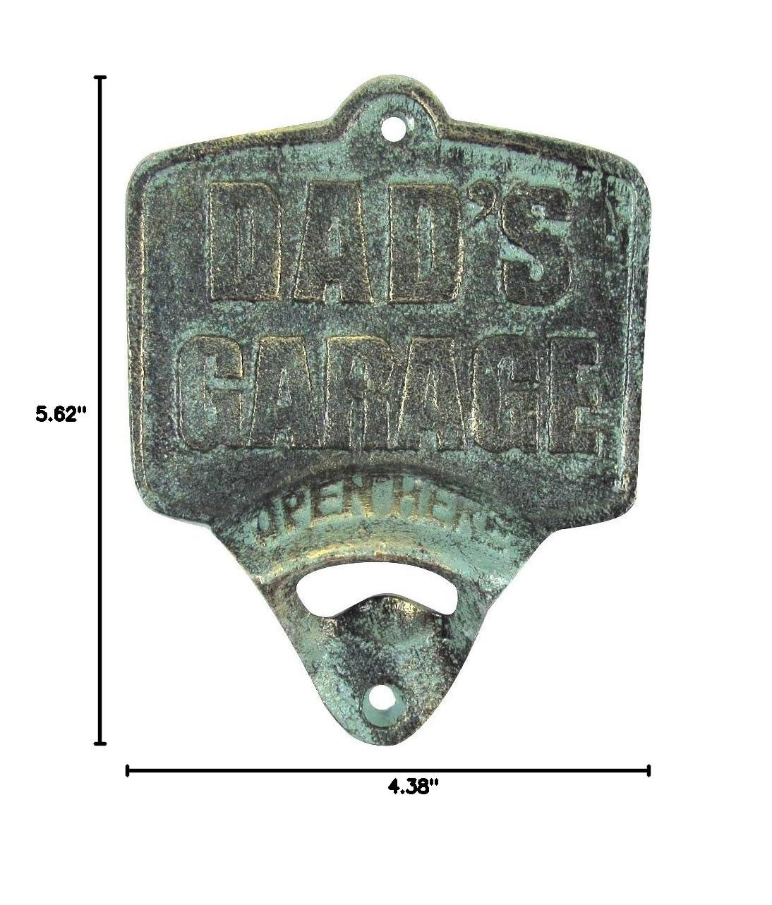 Cast Iron Dads Garage Open Here Beer Soda Cap Bottle Opener Wall Mount Bar Pub Gift