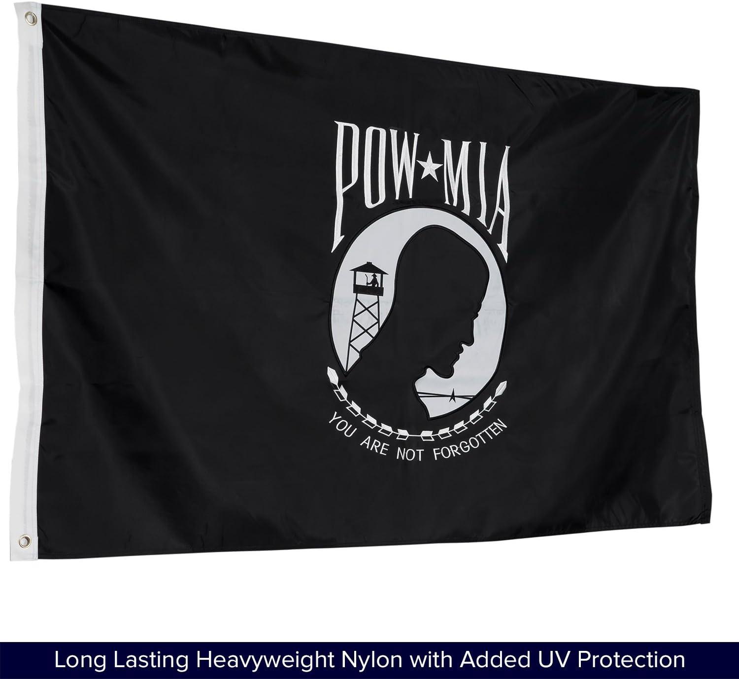 POW MIA 3x5 Nylon Flag - Double Sided and Embroidered - All Weather, Durable, Outdoor Nylon Flag - Front Line Flags