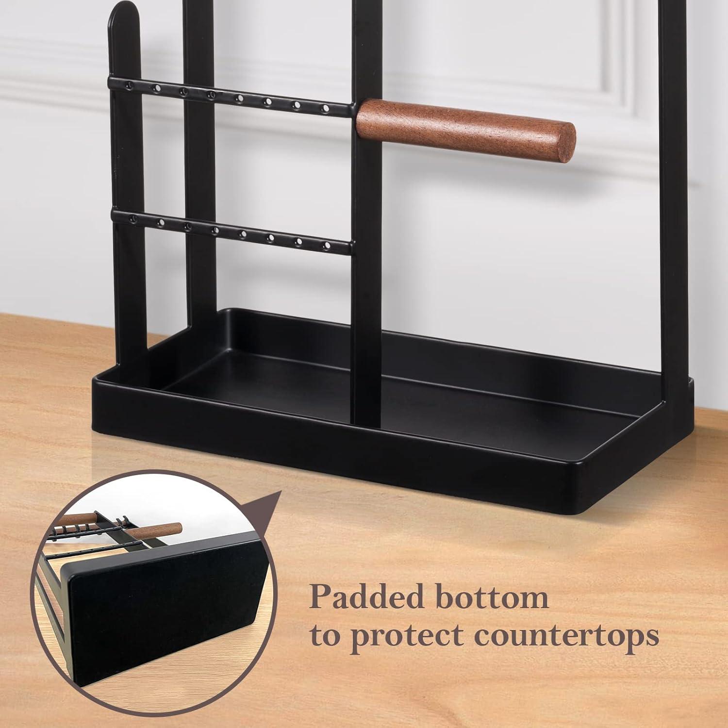 ProCase Jewelry Organizer Stand Necklace Holder, 4-Tier Jewelry Tower Rack with Earring Tray and Holes, 10 Hooks Necklaces Hanging Storage Tree Display for Bracelets Watches Earrings Rings -Black