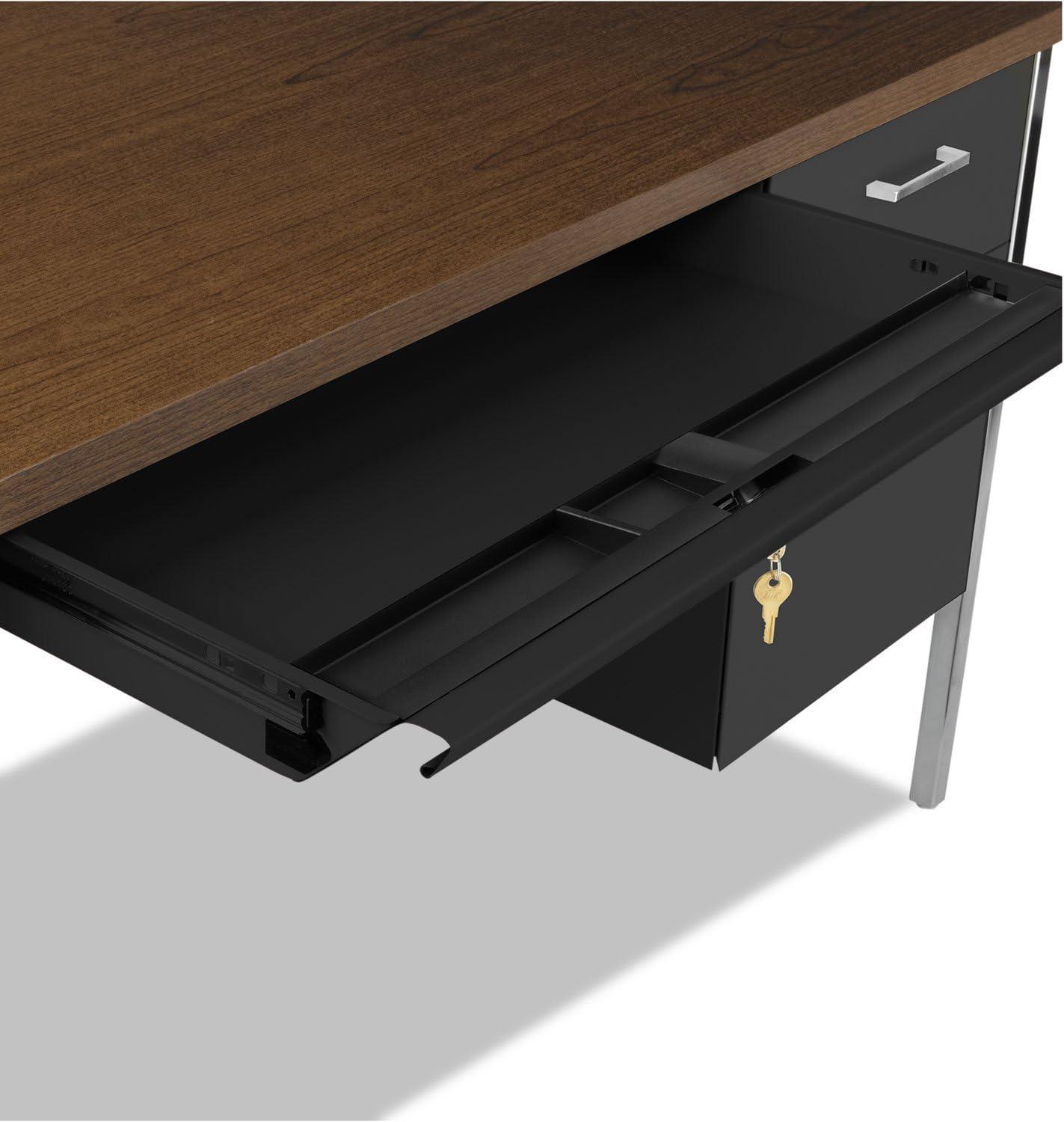 Walnut and Black Executive Desk with Filing Cabinets and Drawers