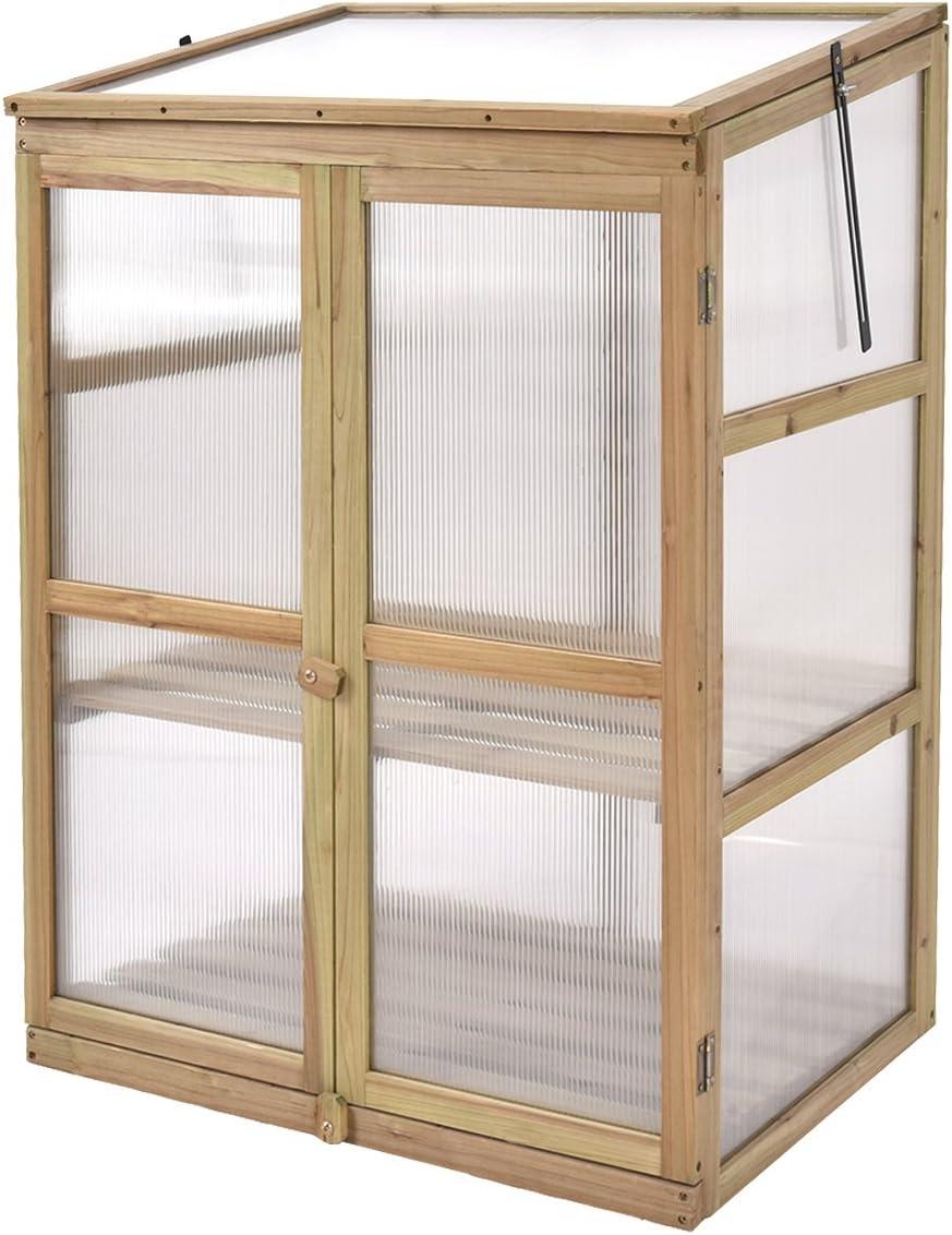 Portable Fir Wood Cold Frame Greenhouse with Shelves