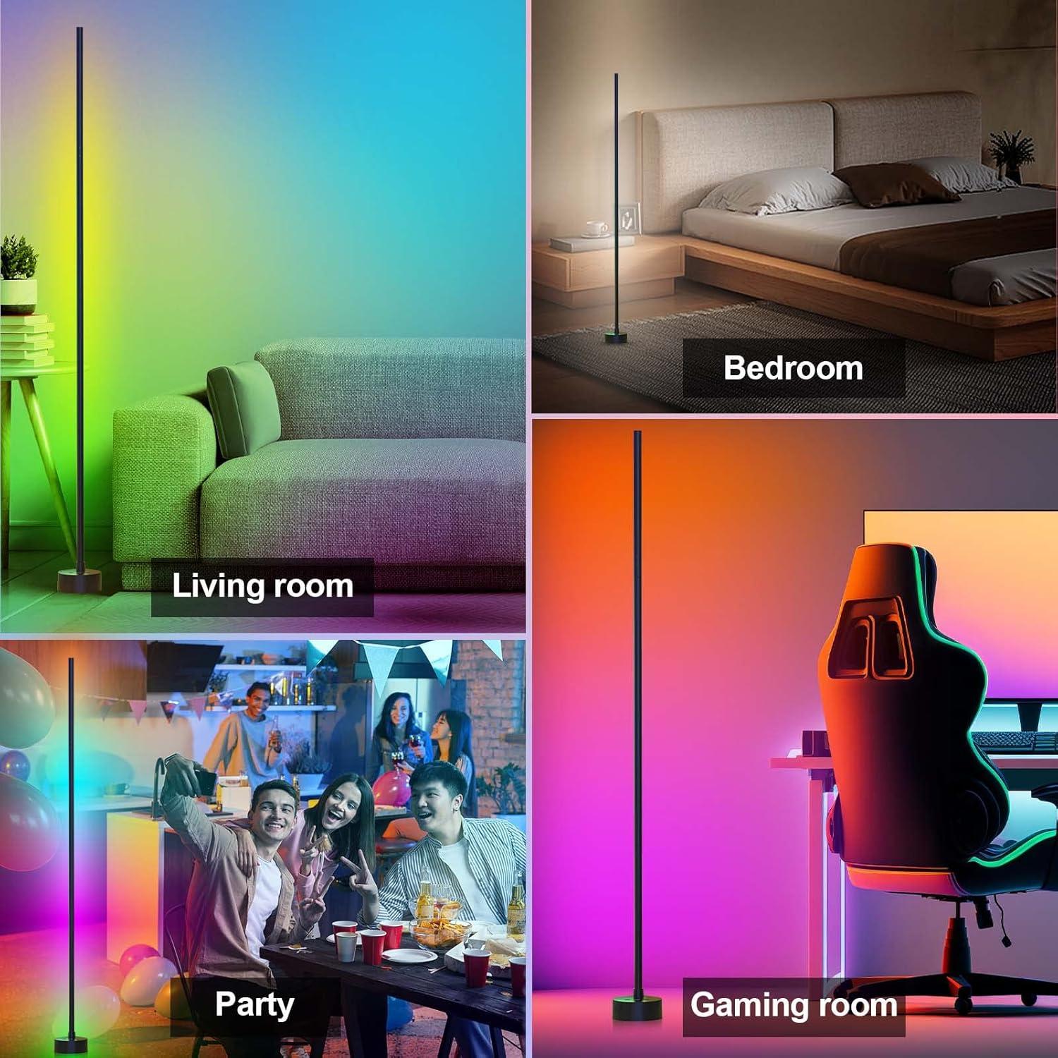 Adjustable RGB LED Corner Floor Lamp with Remote and App Control