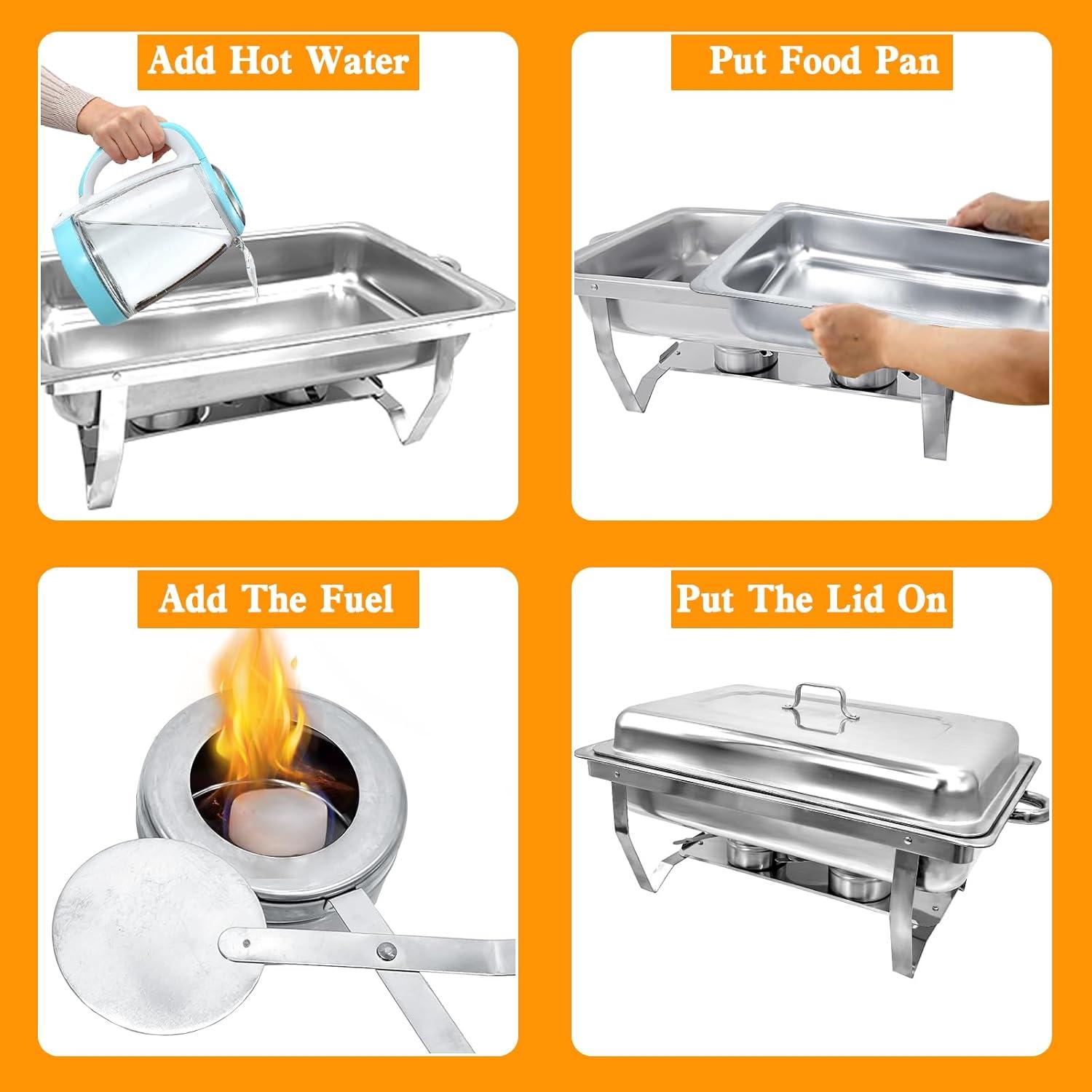 The Party Aisle™ Chafing Dishes For Buffet 4 Pack, 8 Qt Stainless Steel Chafers And Buffet Warmers Sets With Lid, Rectangle Serving Food Warmer Catering Supplies Buffet Display For Parties
