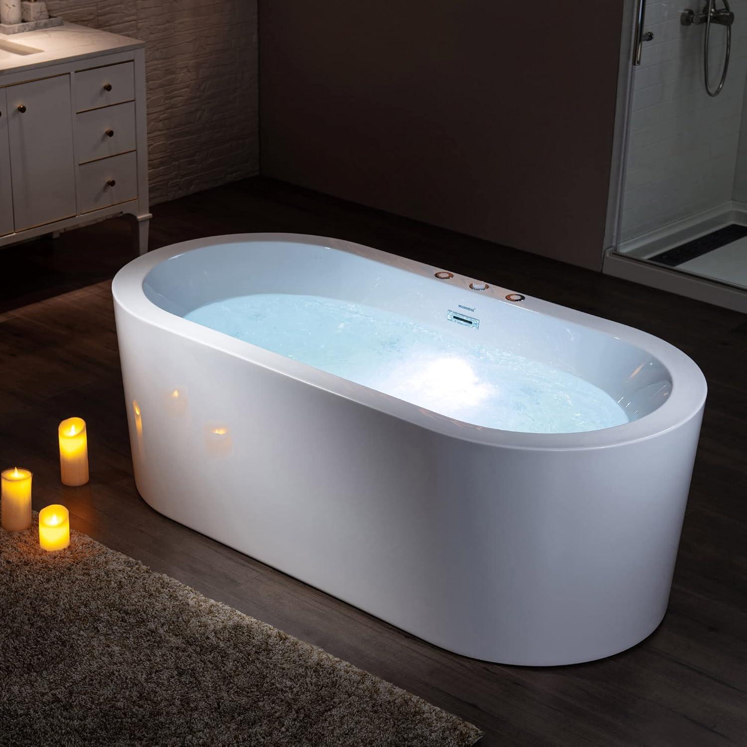 59" x 30" Freestanding Air Soaking Acrylic Bathtub with 208 Jets, 7 Colors LED Lights, Chromatherapy