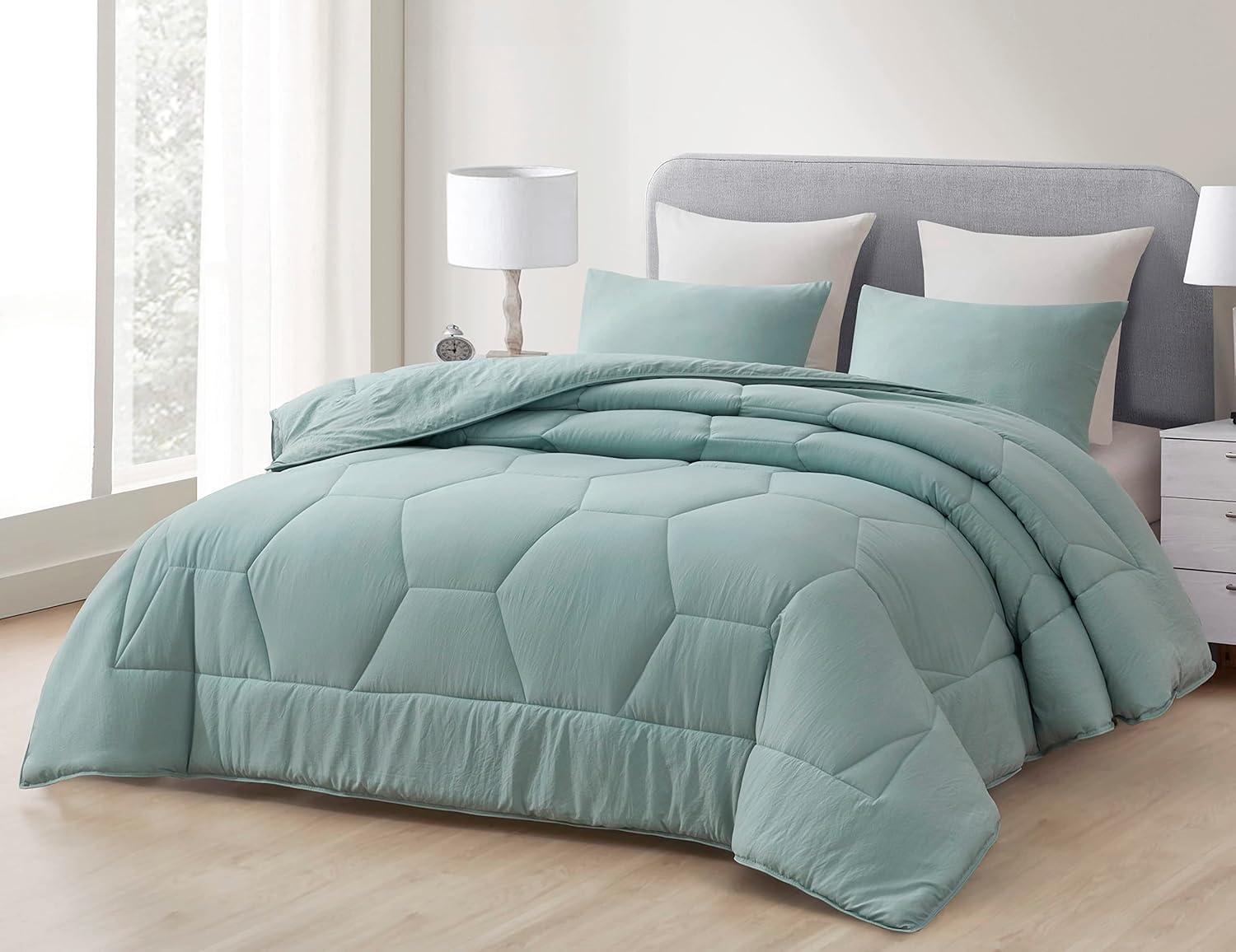 Aqua Twin Honeycomb Quilted Microfiber Comforter Set