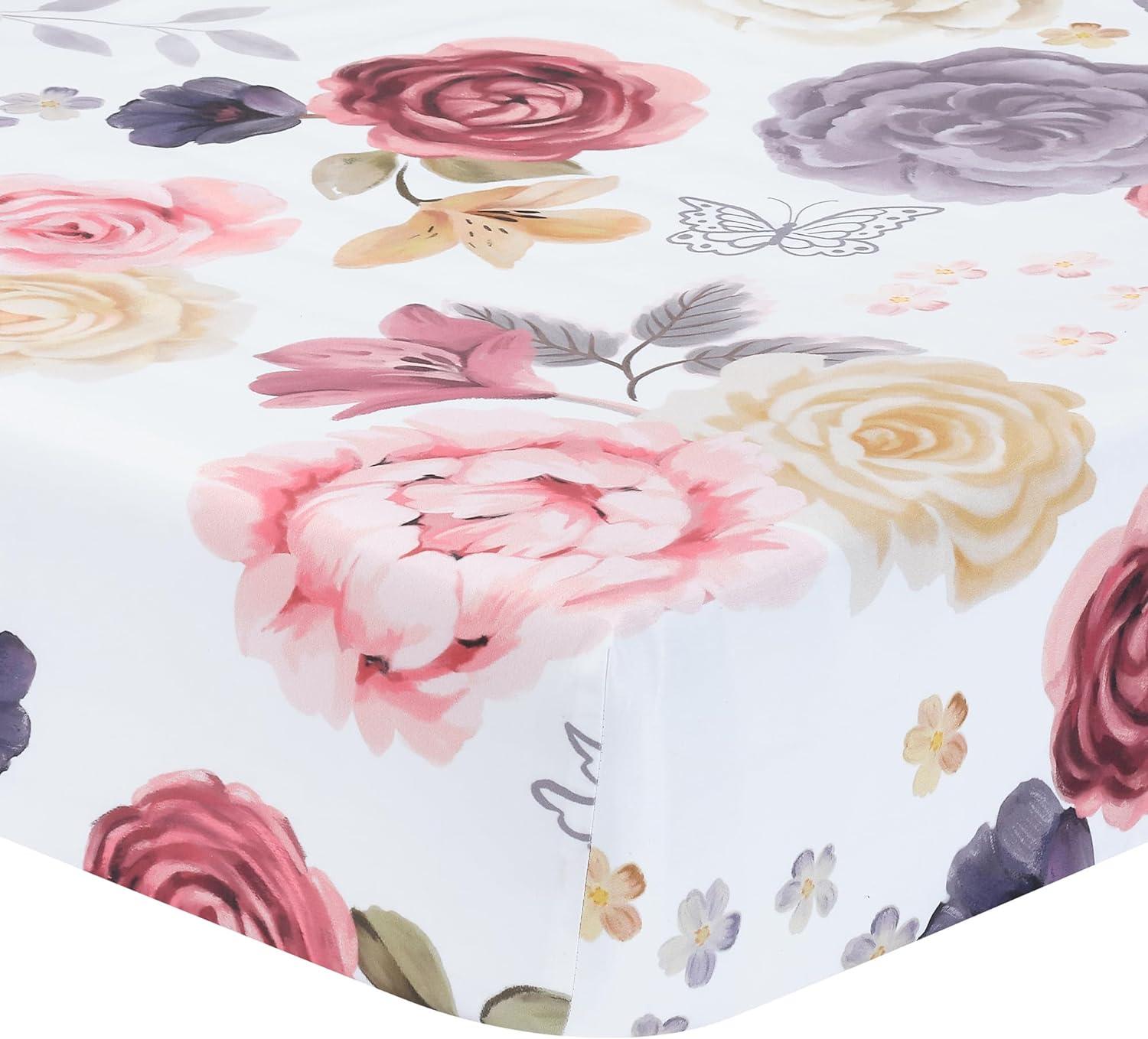 Lambs & Ivy Secret Garden Floral Cotton Baby Fitted Crib Sheet - White