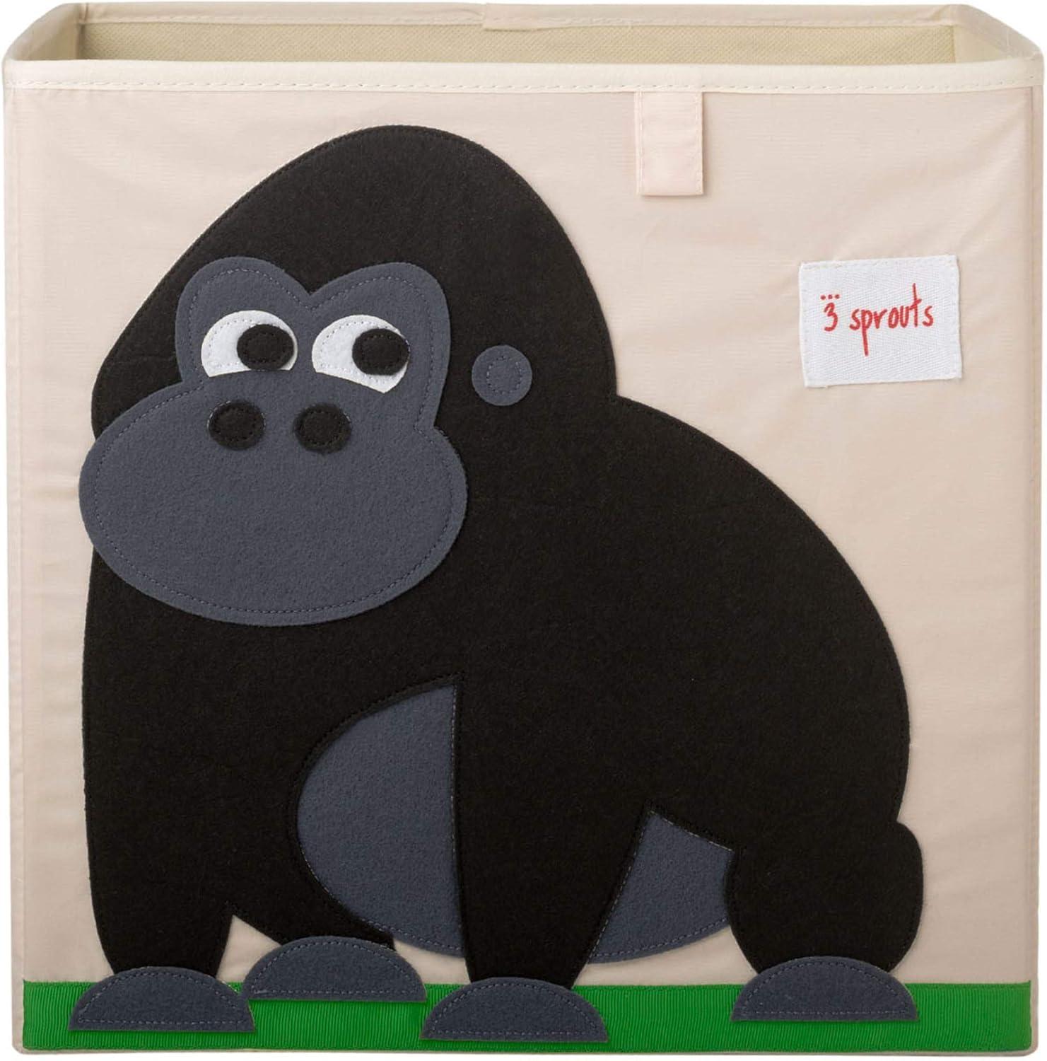 Gorilla Themed Beige and Black Fabric Storage Cube