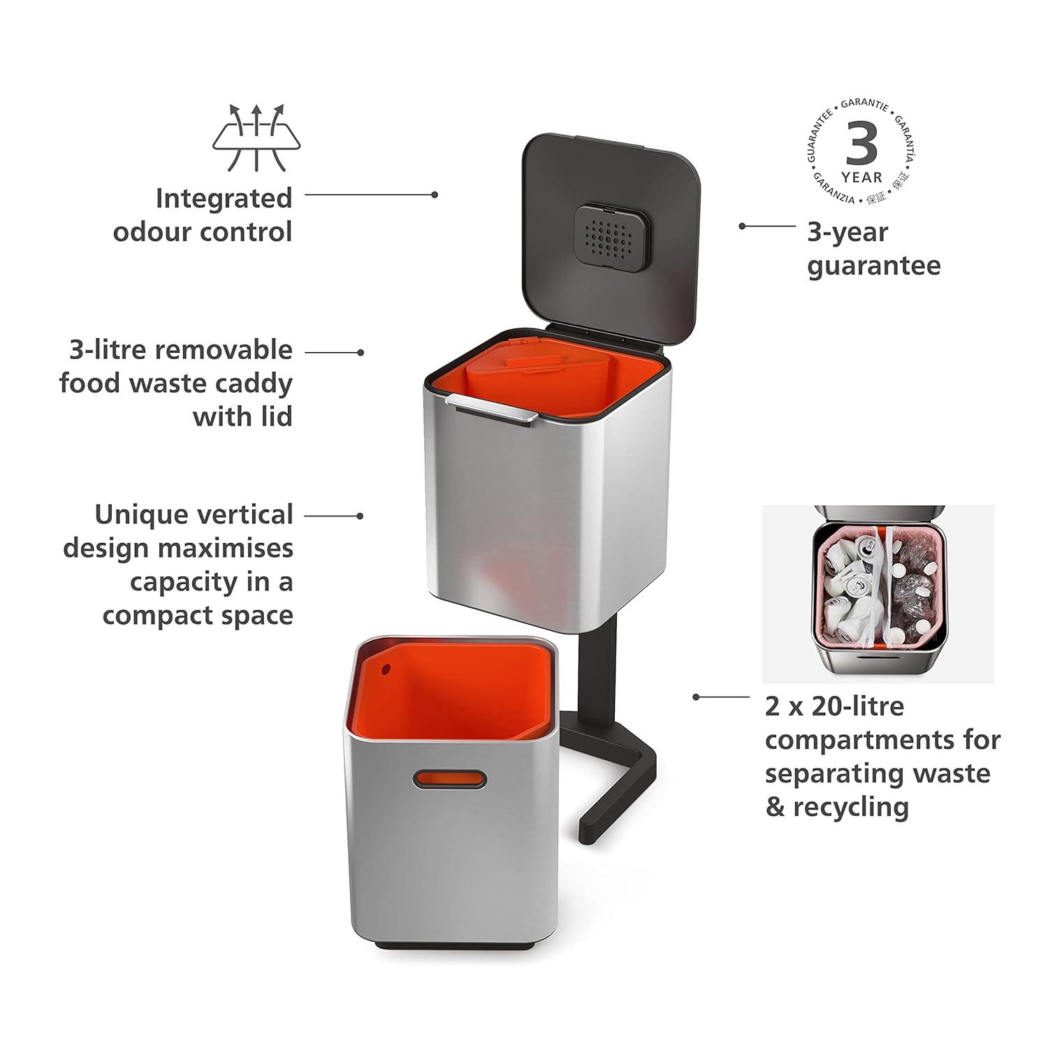 Joseph Joseph Totem Waste & Recycling Dual Kitchen Trash Can