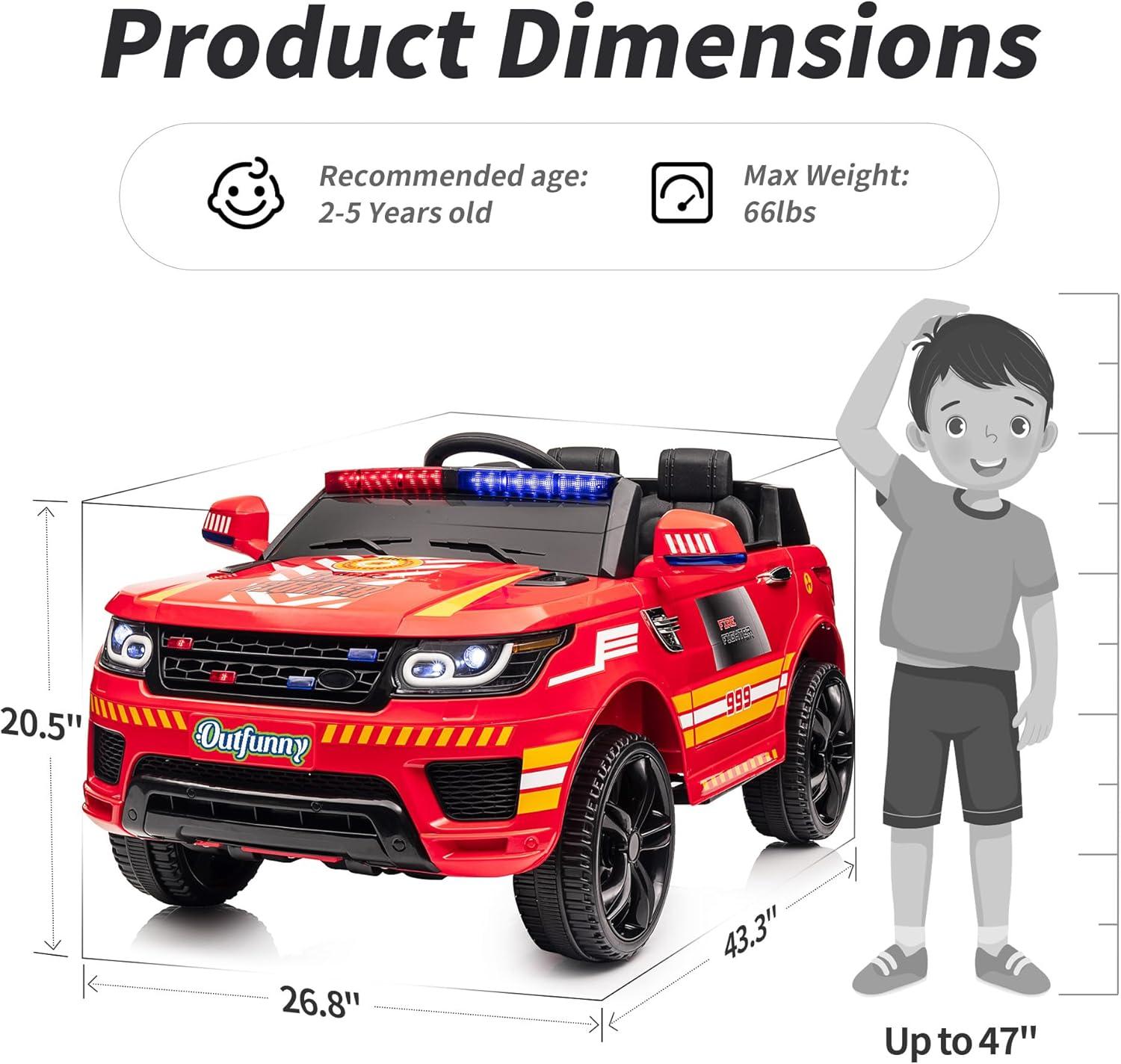 Outfunny Electric Police Car for Kids, 12 Volt Kids Ride on Toy Car with Remote Control, Bluetooth, Megaphone
