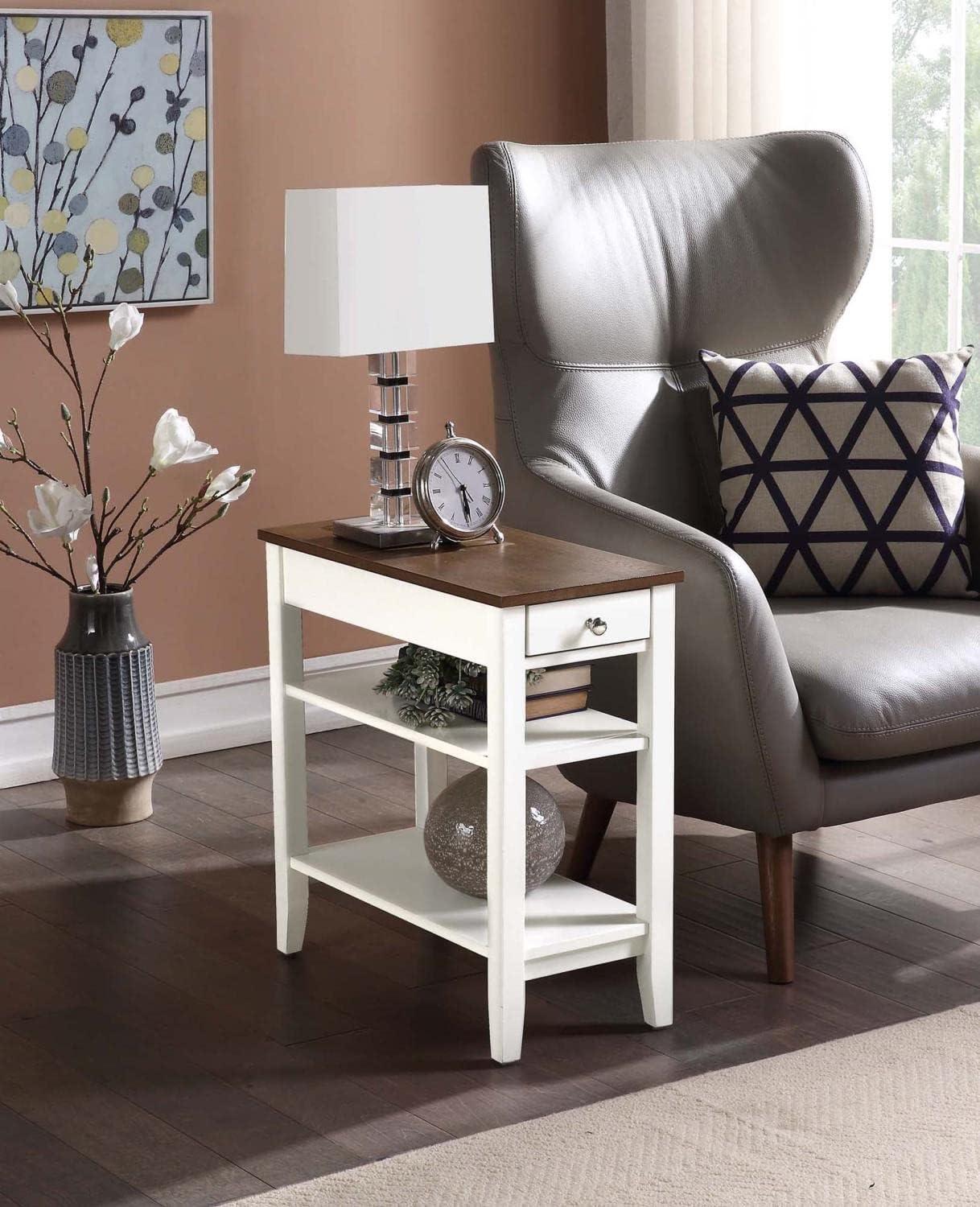 Convenience Concepts American Heritage 1 Drawer Chairside End Table with Shelves, Driftwood/White