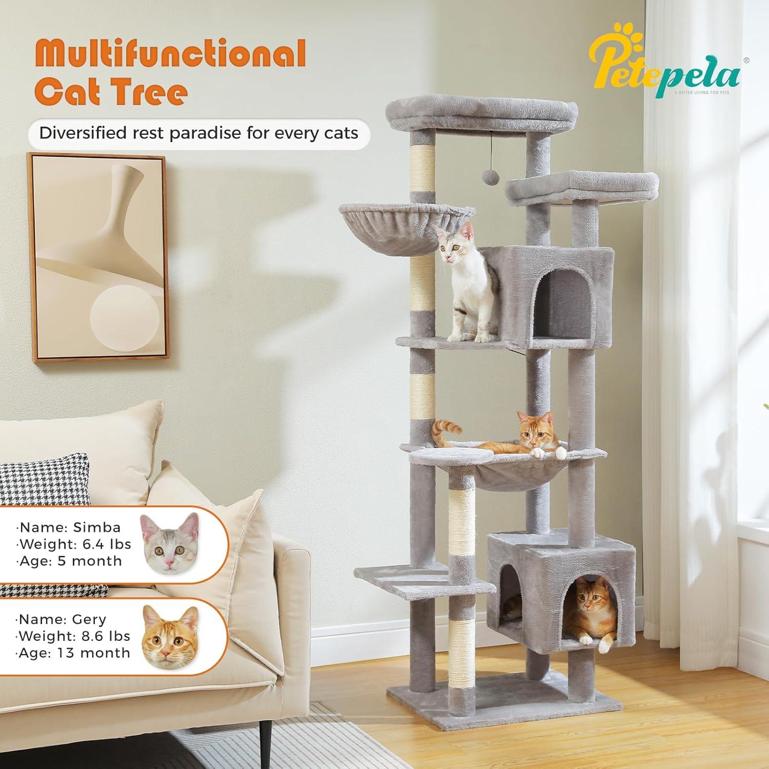 Ophelia & Co. 69" Tall Cat Tree Tower For Indoor Large Cats With Super Large Hammock, Scratching Posts, Condo House And Large Top Perch