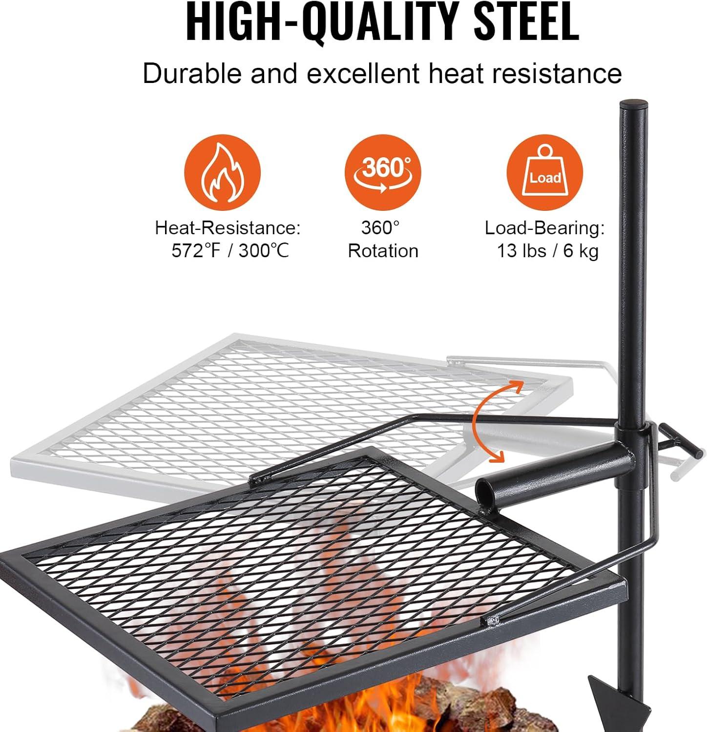 Heavy-Duty Black Stainless Steel Swivel Campfire Grill