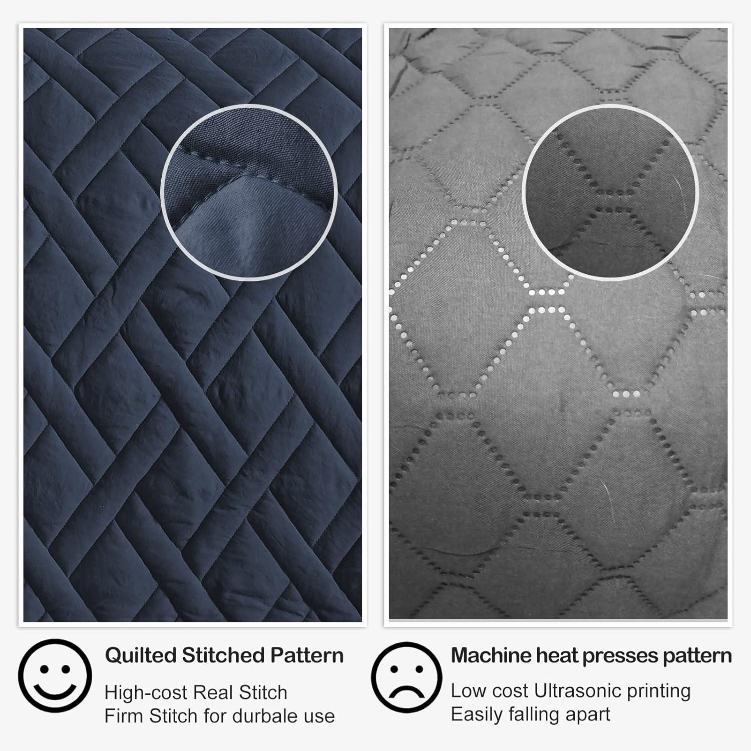 Navy Blue Reversible Microfiber Full Quilt Set