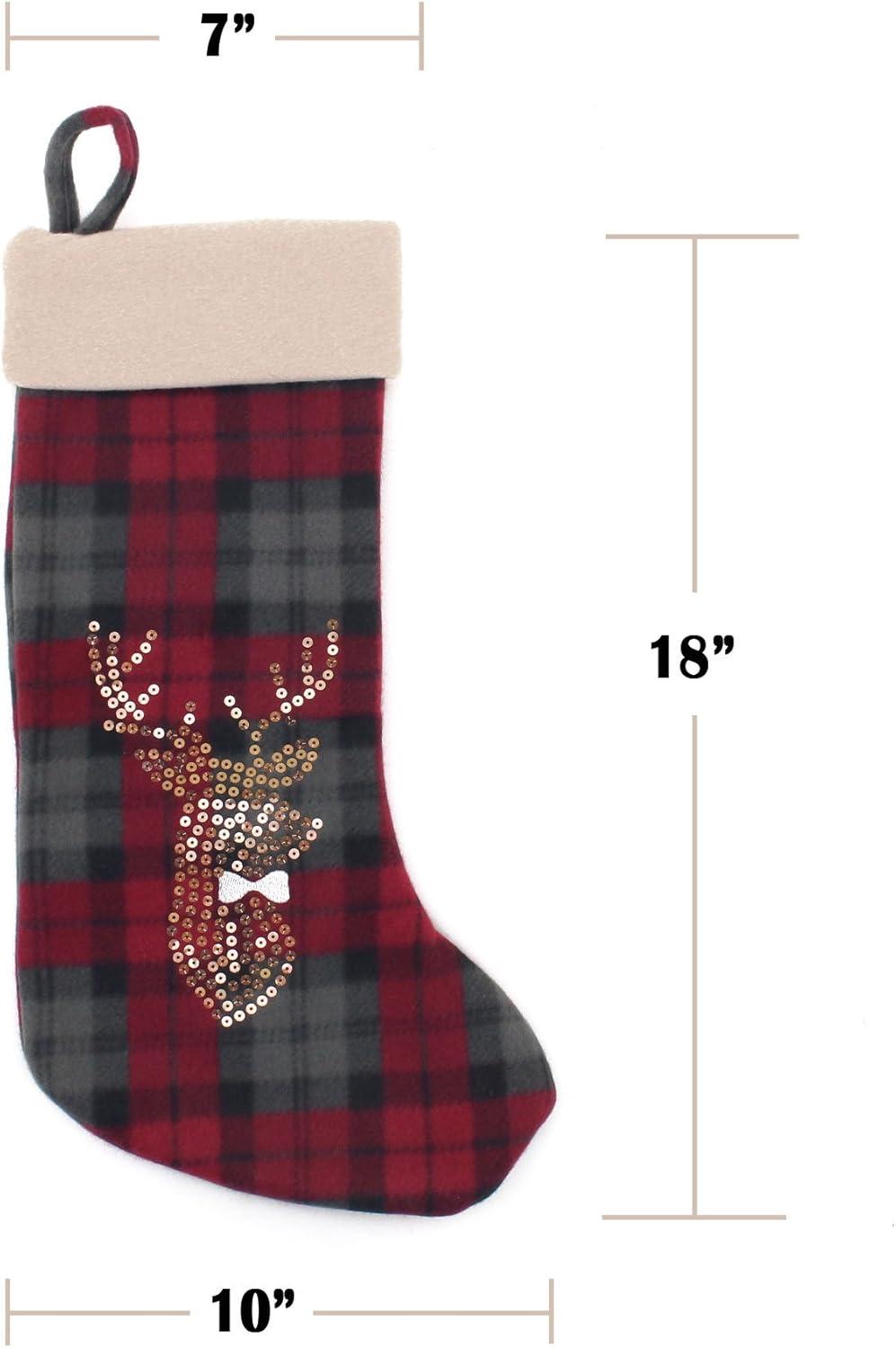 BambooMN 1 Pc Set 18" Classic Hand Embroidered Sequined Cute Animal Chirstmas Stocking, 01a Reindeer