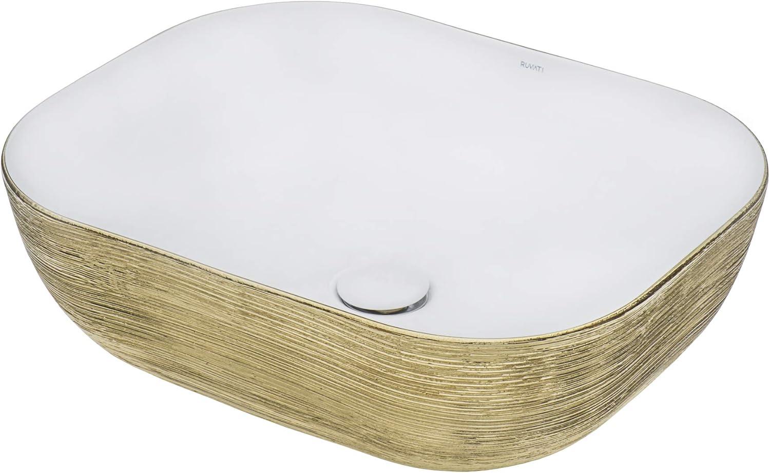 Ruvati 20 x 16 inch Bathroom Vessel Sink Gold Decorative Art Above Vanity Counter White Ceramic