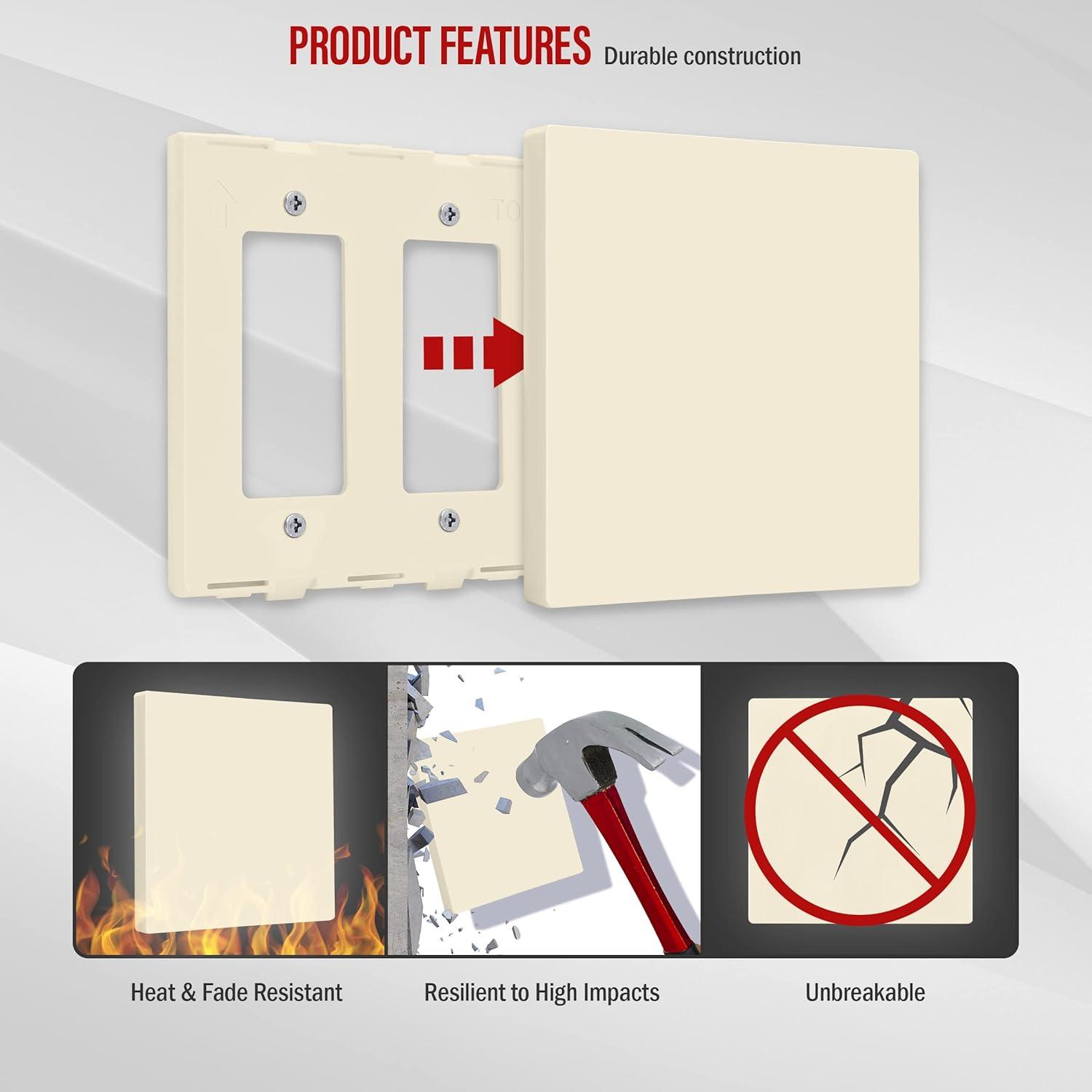 ENERLITES Screwless Double Blank Wall Plate, Child Safe Two Gang Blank Device Outlet Cover, Standard Size, 2-Gang 4.68" x 4.73", Polycarbonate Thermoplastic, UL Listed, SI8802-LA, Glossy, Light Almond