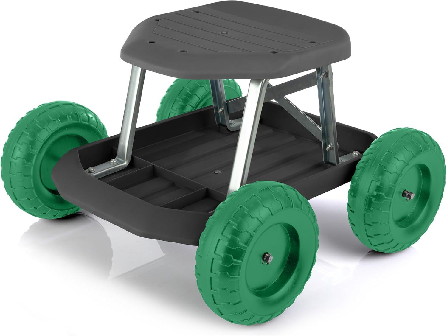 BINLIS PVC Plastic Stainless Steel Pure Garden Rolling Gardening Stool with Wheels and Storage