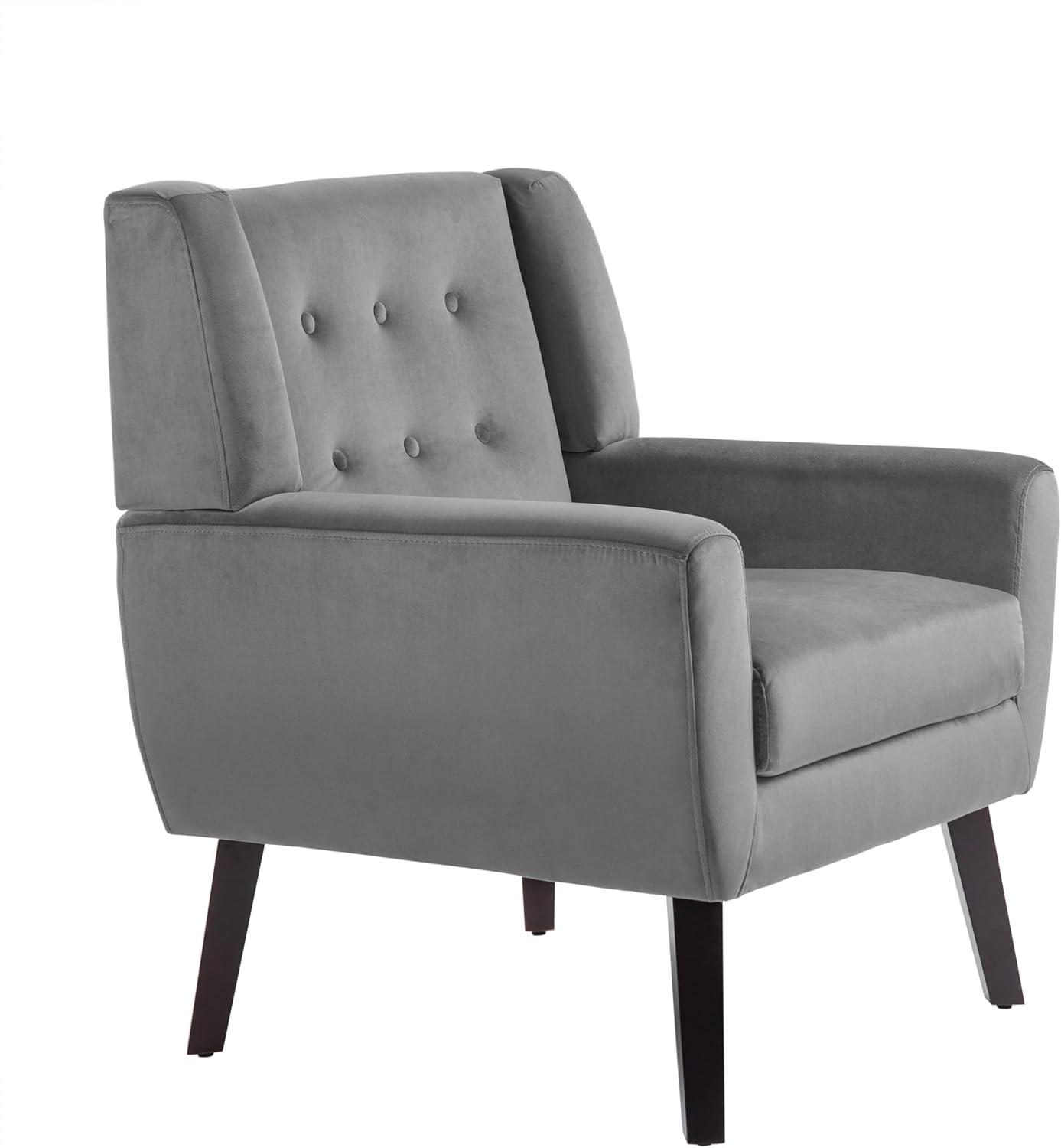 UIXE 2PCS Velvet Accent Chair, Modern Upholstered Arm Chair for Living Room Bedroom Office Room (Gray)