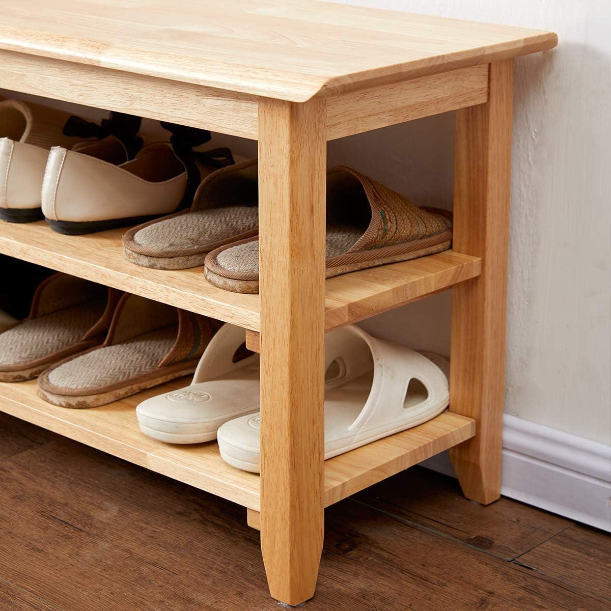 XKZG Storage Bench Wooden Shoe Bench Simple Style Wood Entryway Bench Shoe Rack (Natural,39.4")