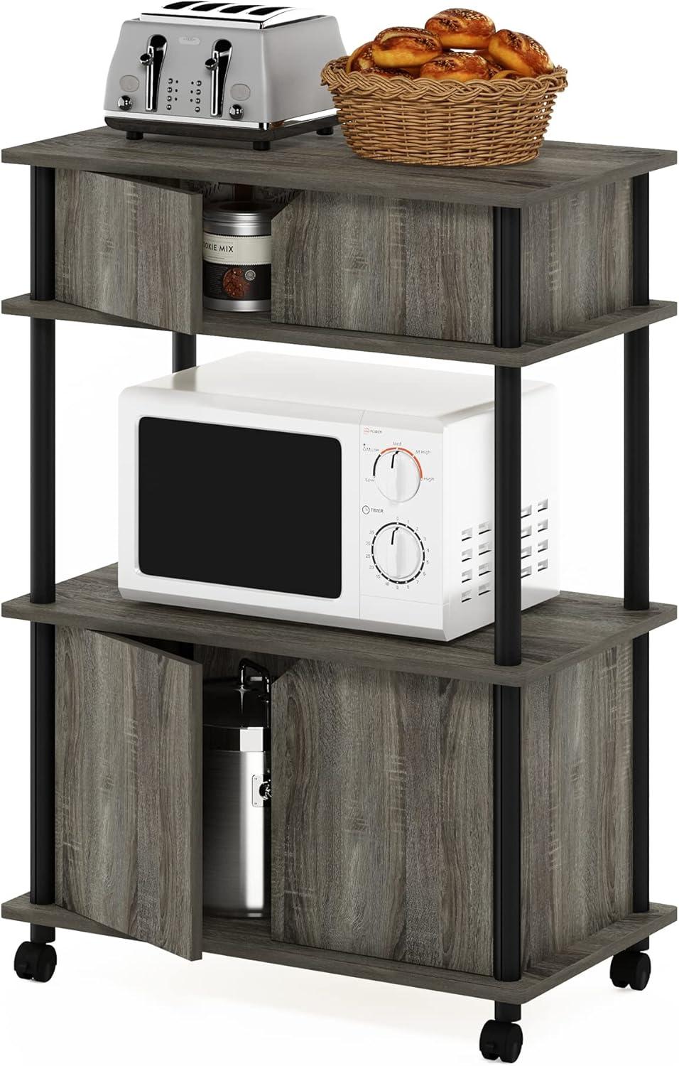 Furinno Turn-N-Tube Toolless Storage Cart with Cabinet, French Oak Grey/Black