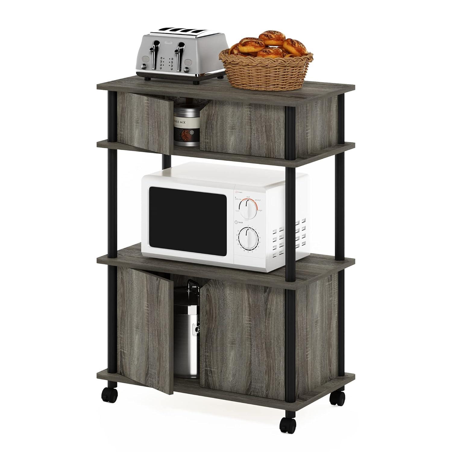 Furinno Turn-N-Tube Toolless Storage Cart with Cabinet, French Oak Grey/Black