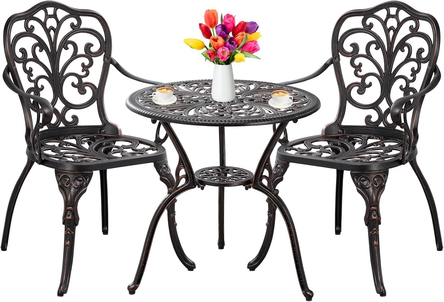 Butterfly Black Cast Aluminum 3-Piece Patio Bistro Set