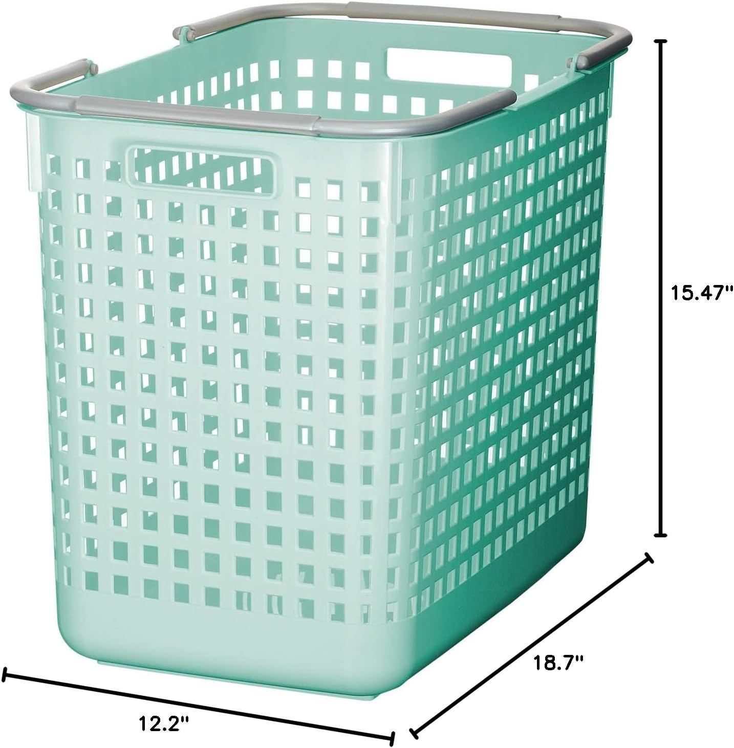 Mint Blue Plastic Kids Storage Basket with Handles