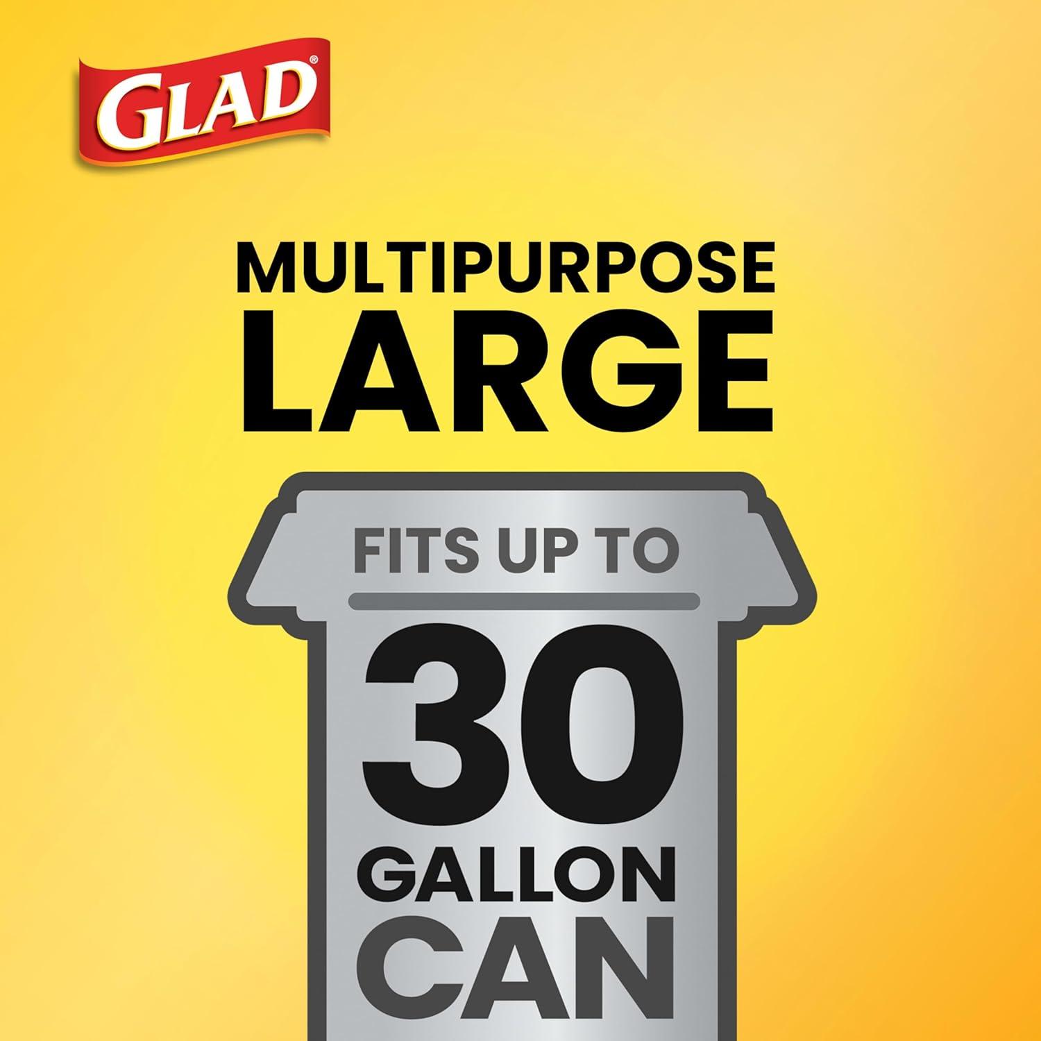 Glad Large Drawstring Trash Bags, Forceflex 30 Gallon Black Trash Bags, 25 Count