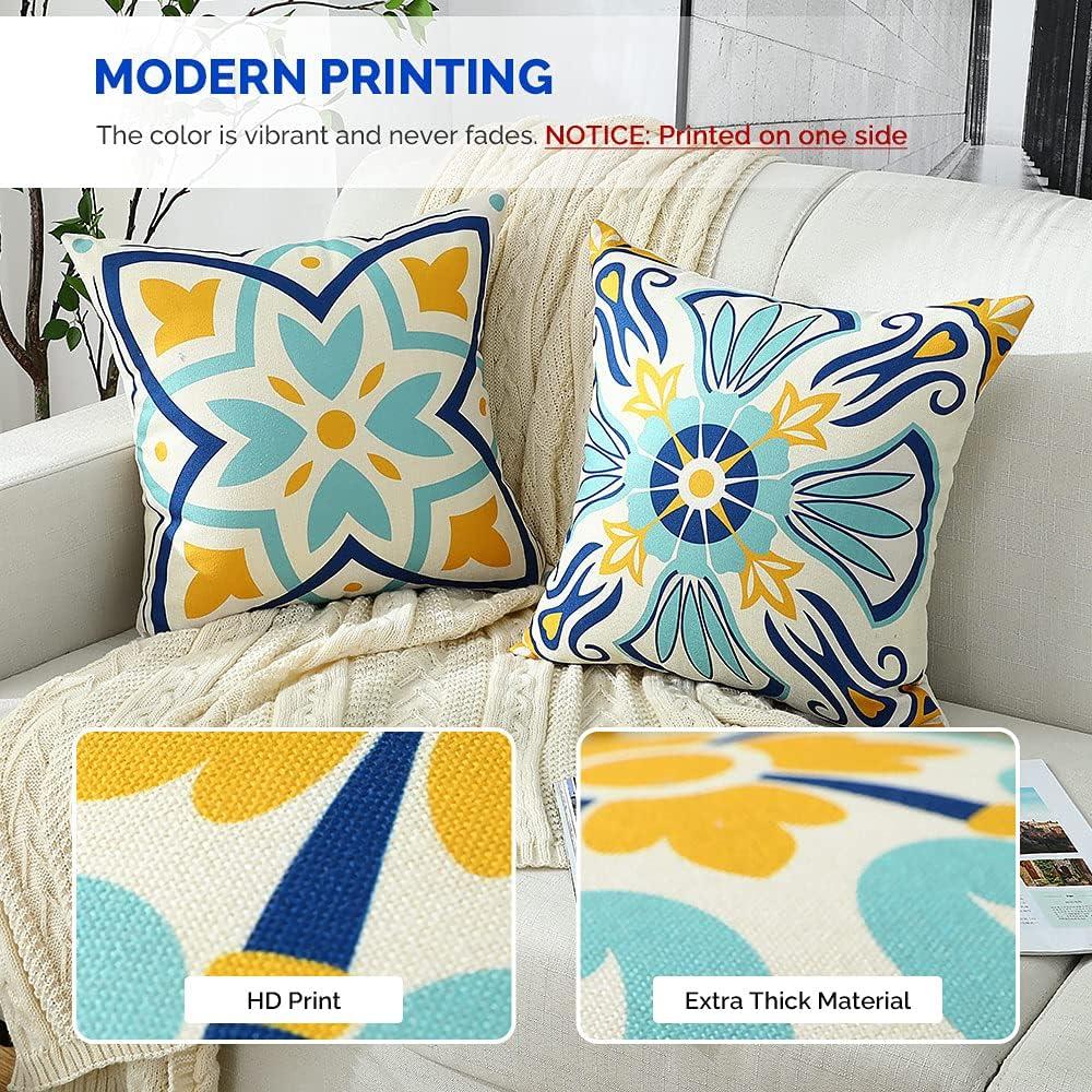 Outdoor Pillows, Outdoor Pillow Covers 18x18 Set of 4 Waterproof Decorative Throw Pillow Covers Boho Decorations for Patio, Garden, Balcony